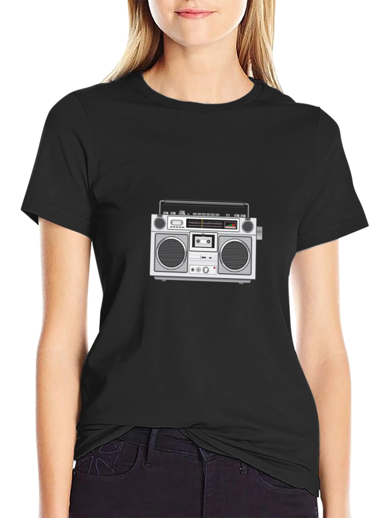 Retro Boombox Graphic Tee - Black