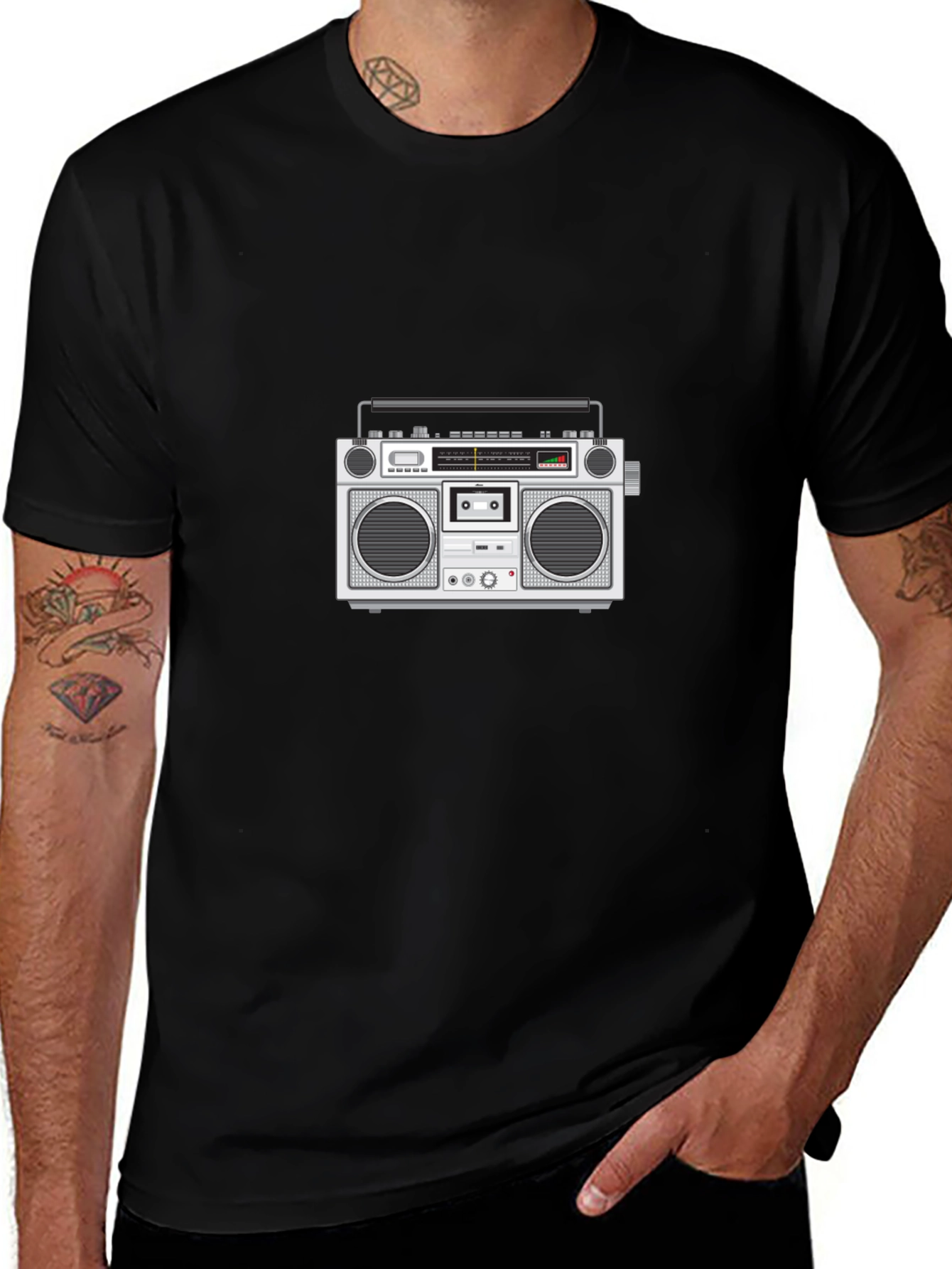 Retro Boombox Graphic Tee - Black