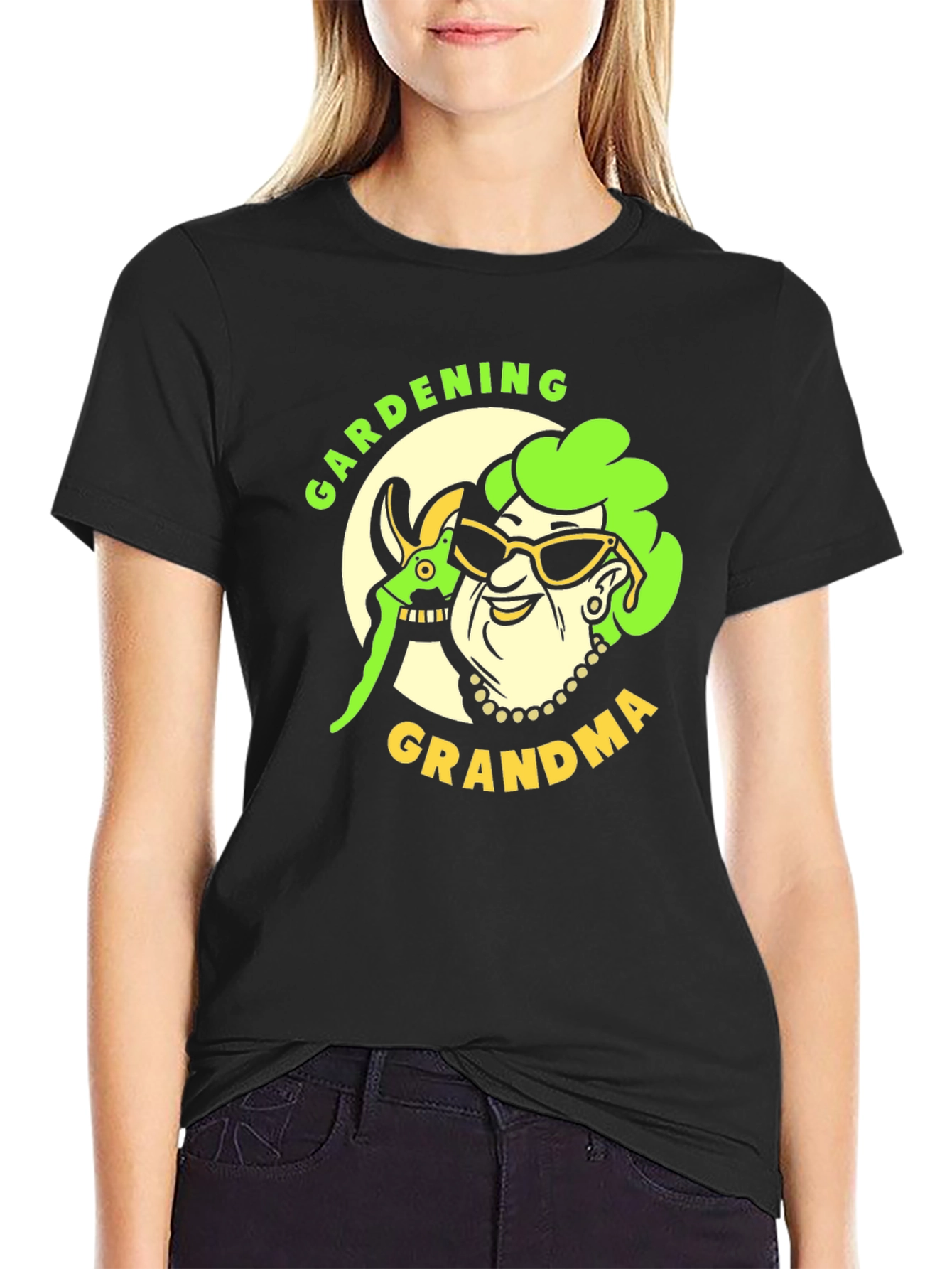 Gardening Grandma Graphic Tee - Black Cotton Shirt