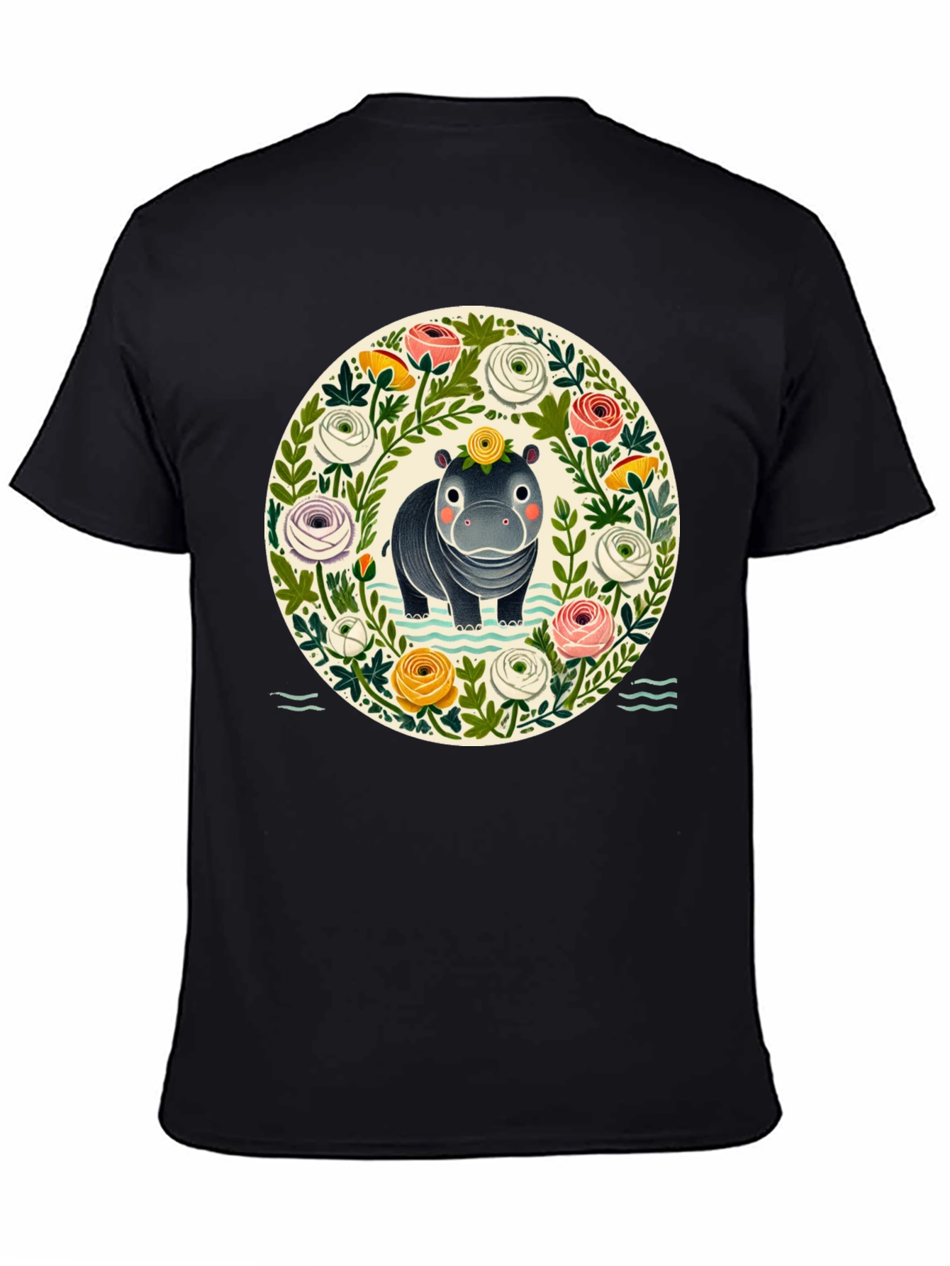 Floral Hippo Graphic Tee - Cute Animal Design