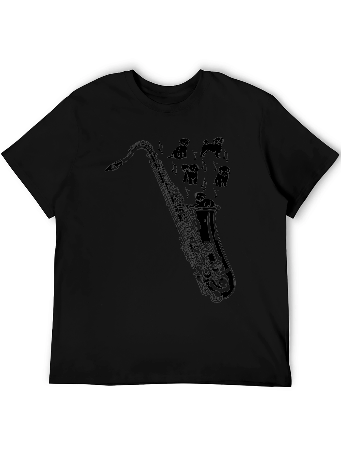 Saxophone Dogs Graphic Tee - Black Cotton T-Shirt