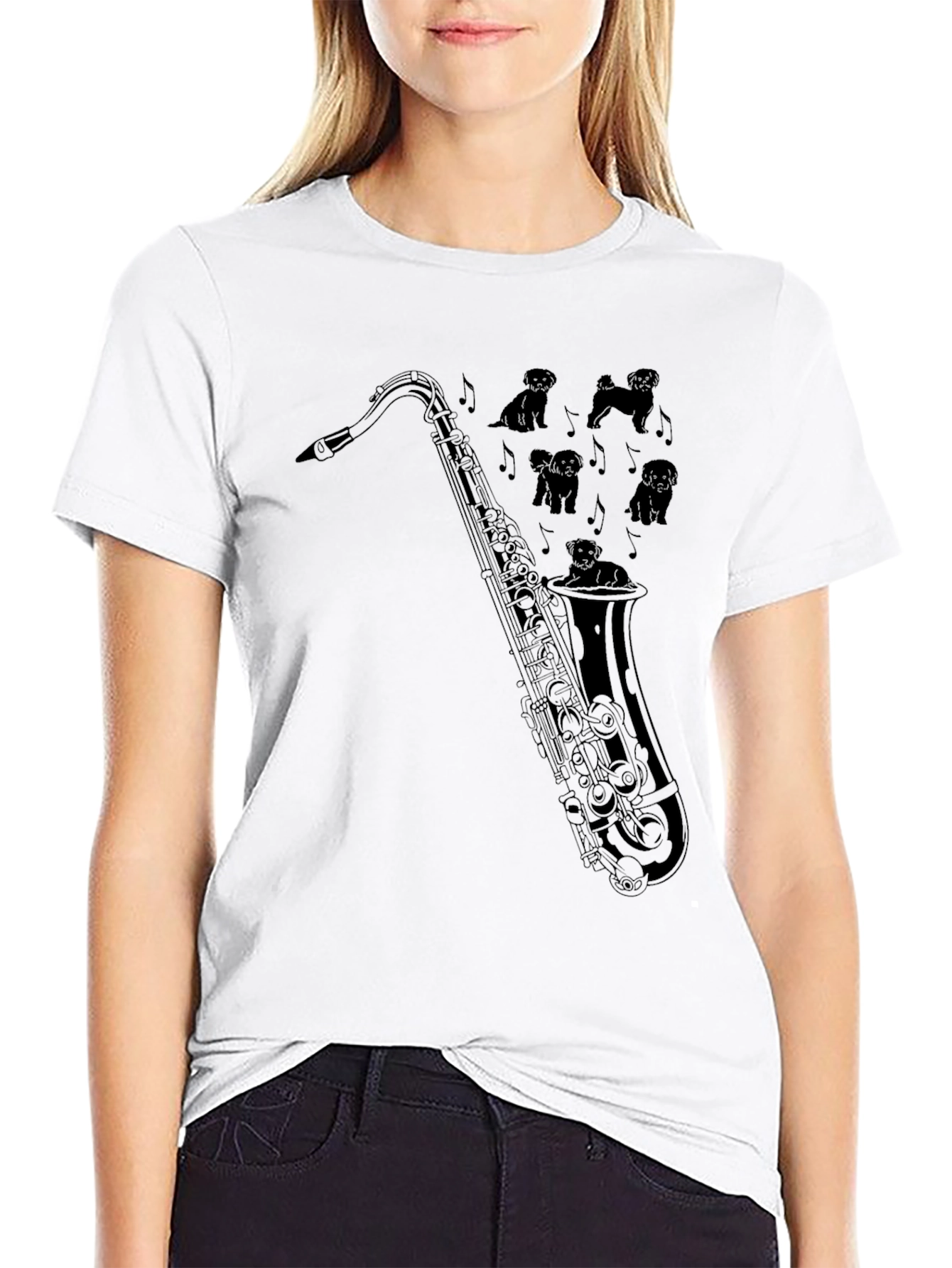 Saxophone Dogs Graphic Tee - Black Cotton T-Shirt