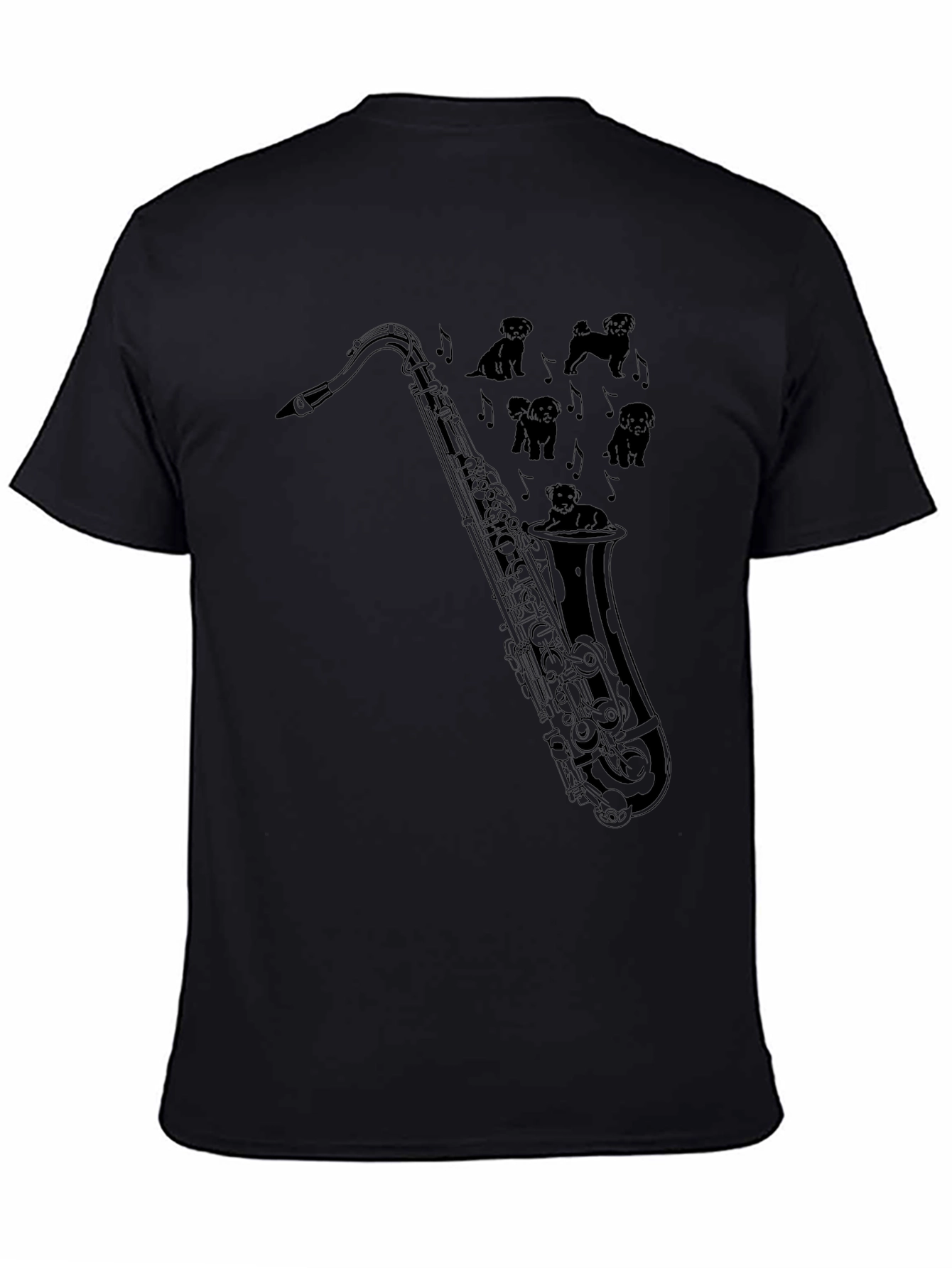Saxophone Dogs Graphic Tee - Black Cotton T-Shirt