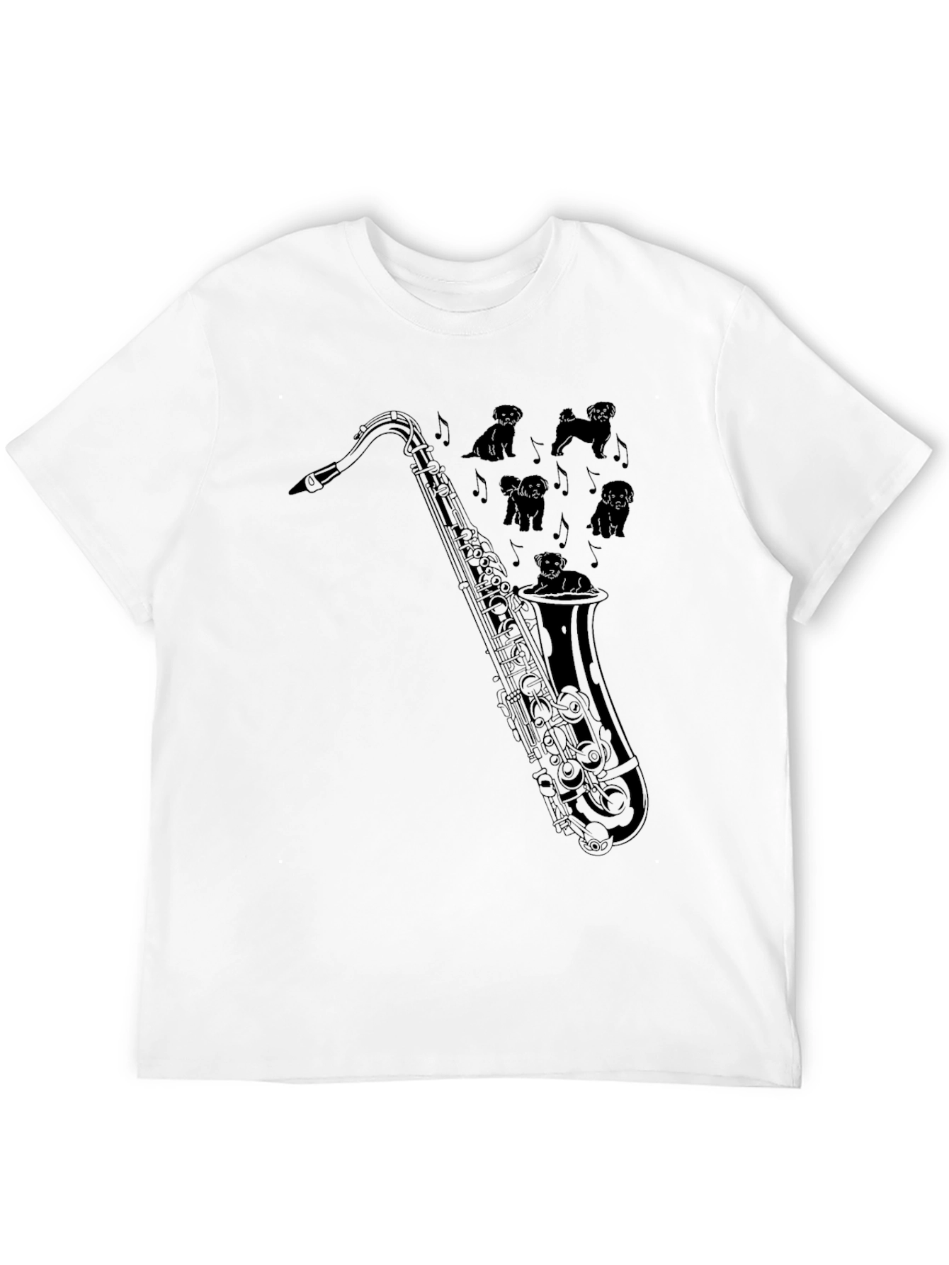 Saxophone Dogs Graphic Tee - Black Cotton T-Shirt