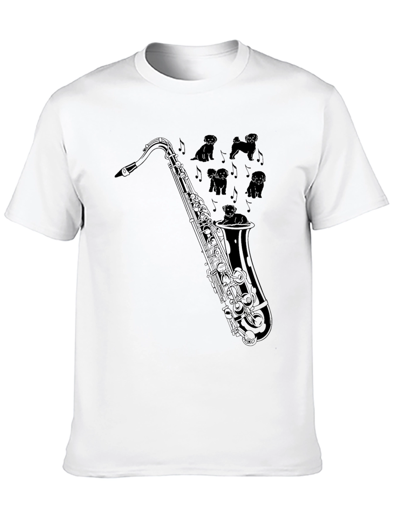 Saxophone Dogs Graphic Tee - Black Cotton T-Shirt