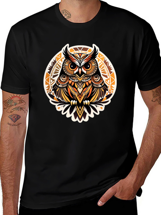 Stylish Owl Graphic Print Black T-Shirt