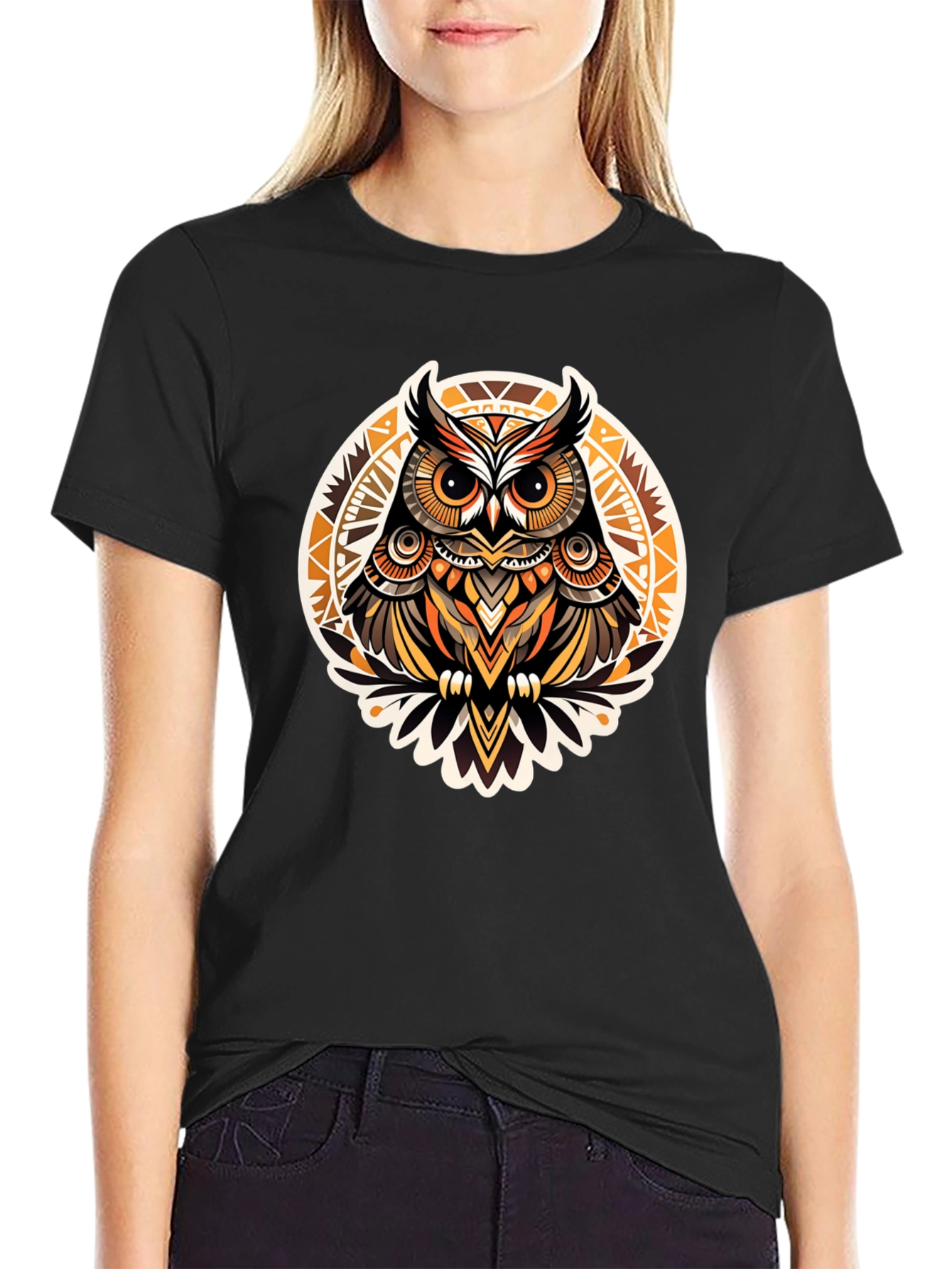 Stylish Owl Graphic Print Black T-Shirt