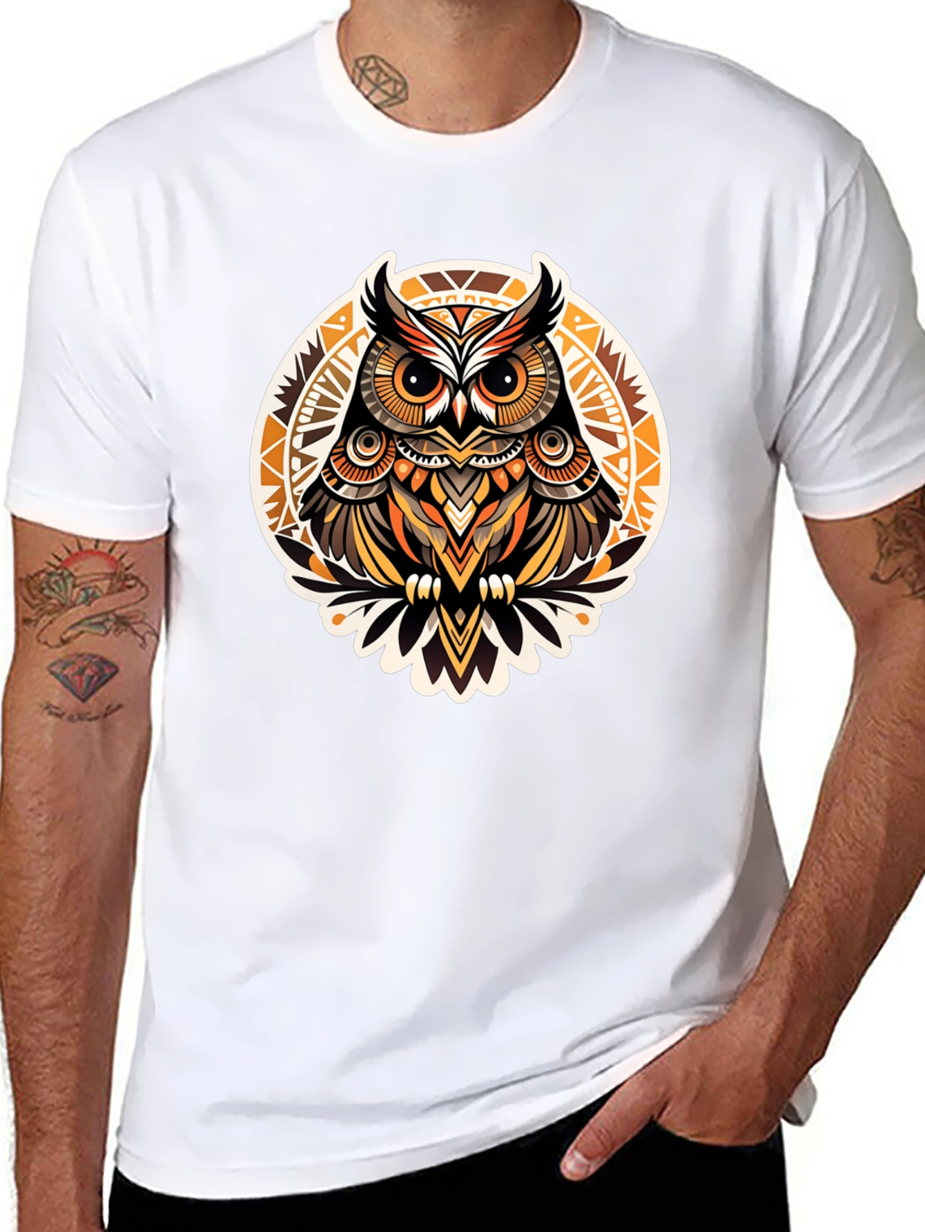 Stylish Owl Graphic Print Black T-Shirt