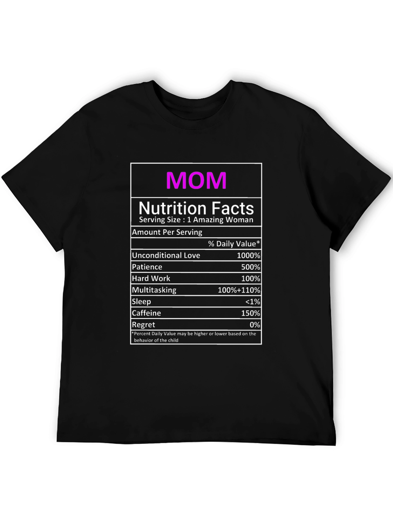Funny Mom Nutrition Facts Black T-Shirt