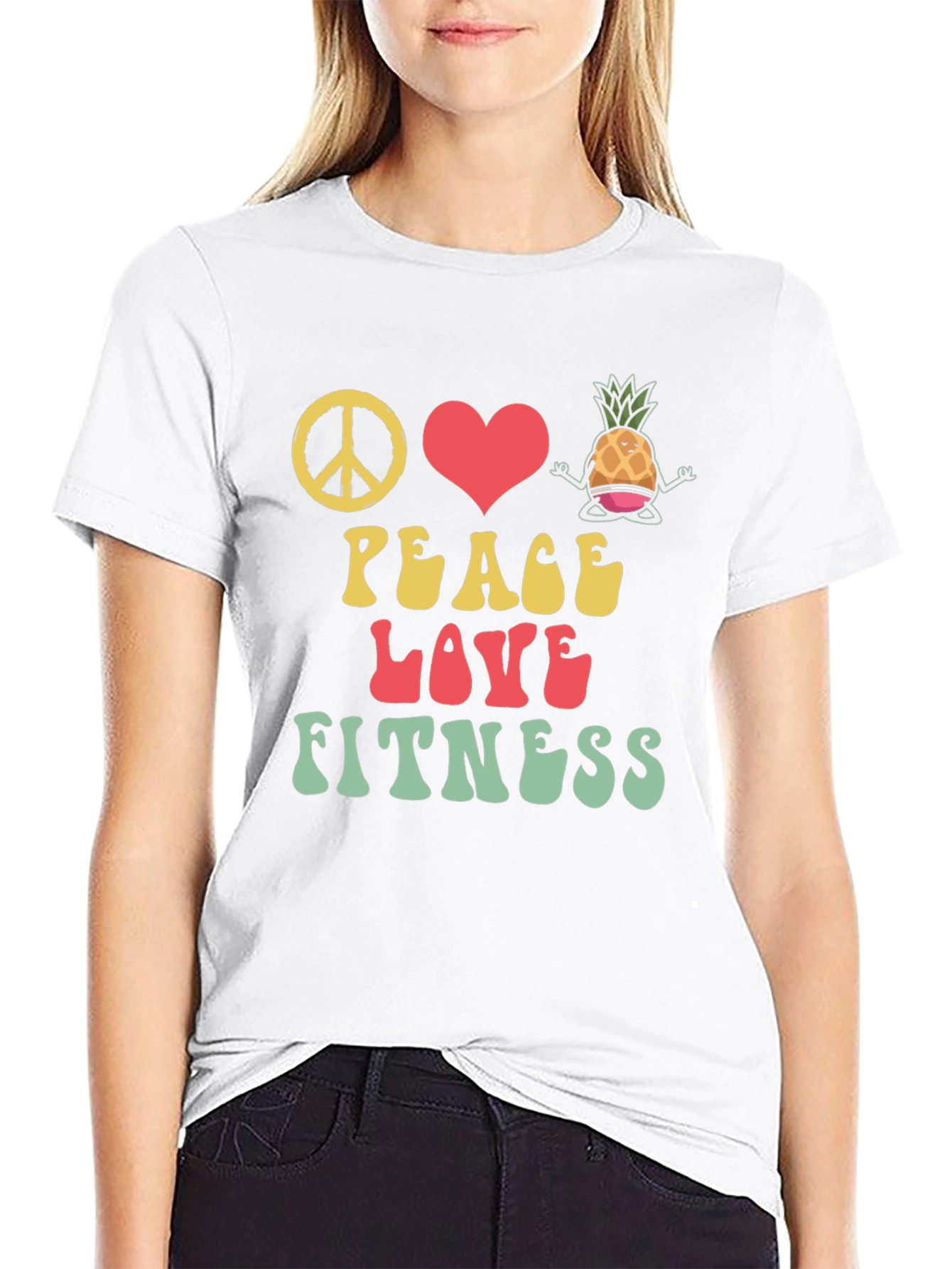 Peace Love Fitness T-Shirt Pineapple Yoga Black Tee