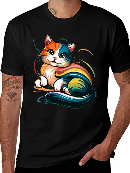 Colorful Cat Graphic Tee - Trendy Unisex T-Shirt