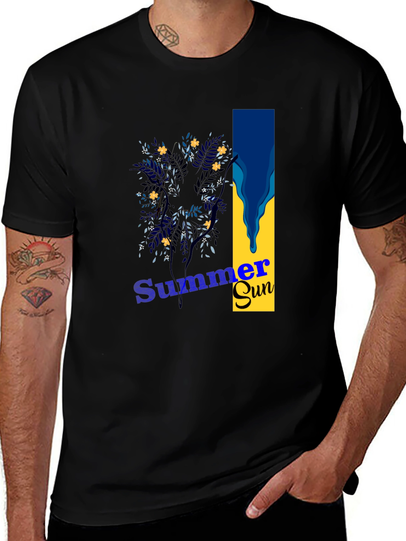 Summer Sun Graphic Tee - Stylish Mens Black T-Shirt