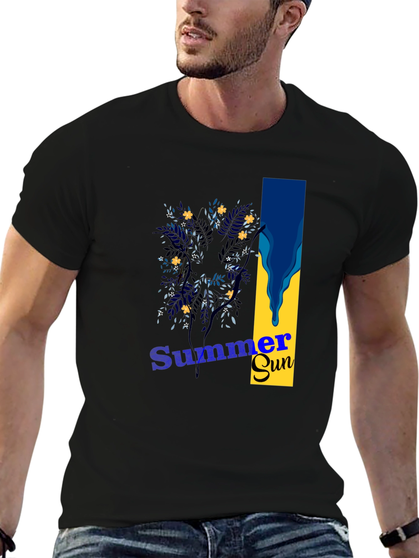 Summer Sun Graphic Tee - Stylish Mens Black T-Shirt