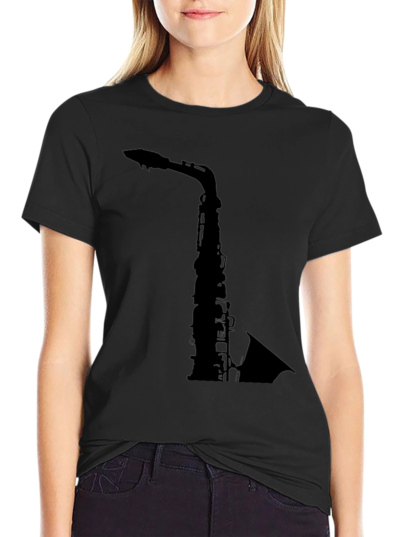 Saxophone Graphic Tee - Black Cotton T-Shirt