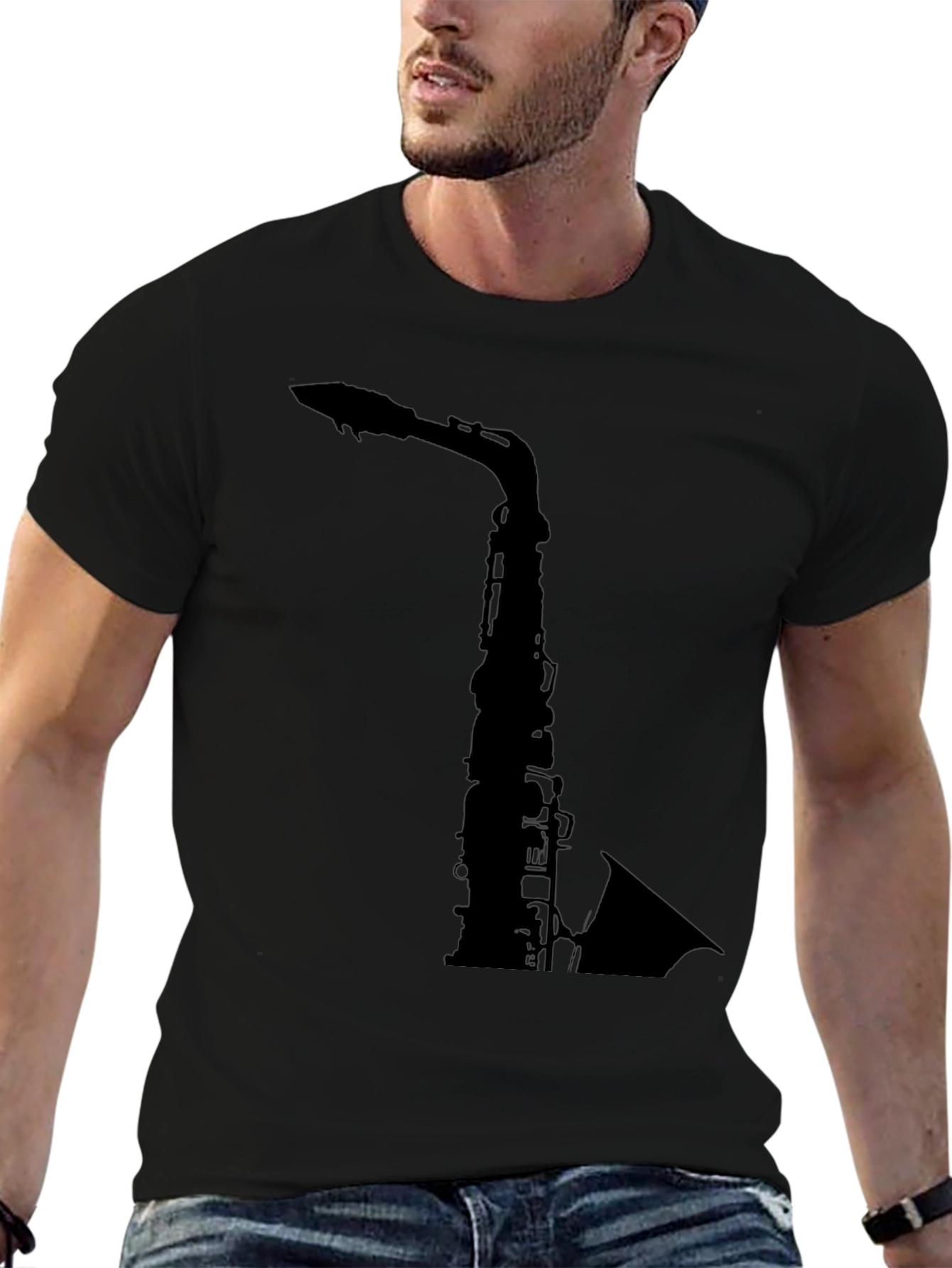 Saxophone Graphic Tee - Black Cotton T-Shirt