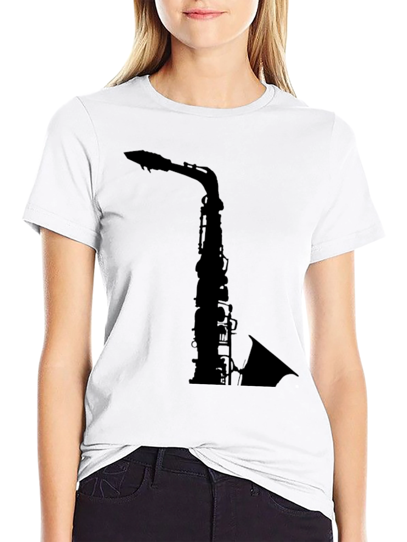 Saxophone Graphic Tee - Black Cotton T-Shirt