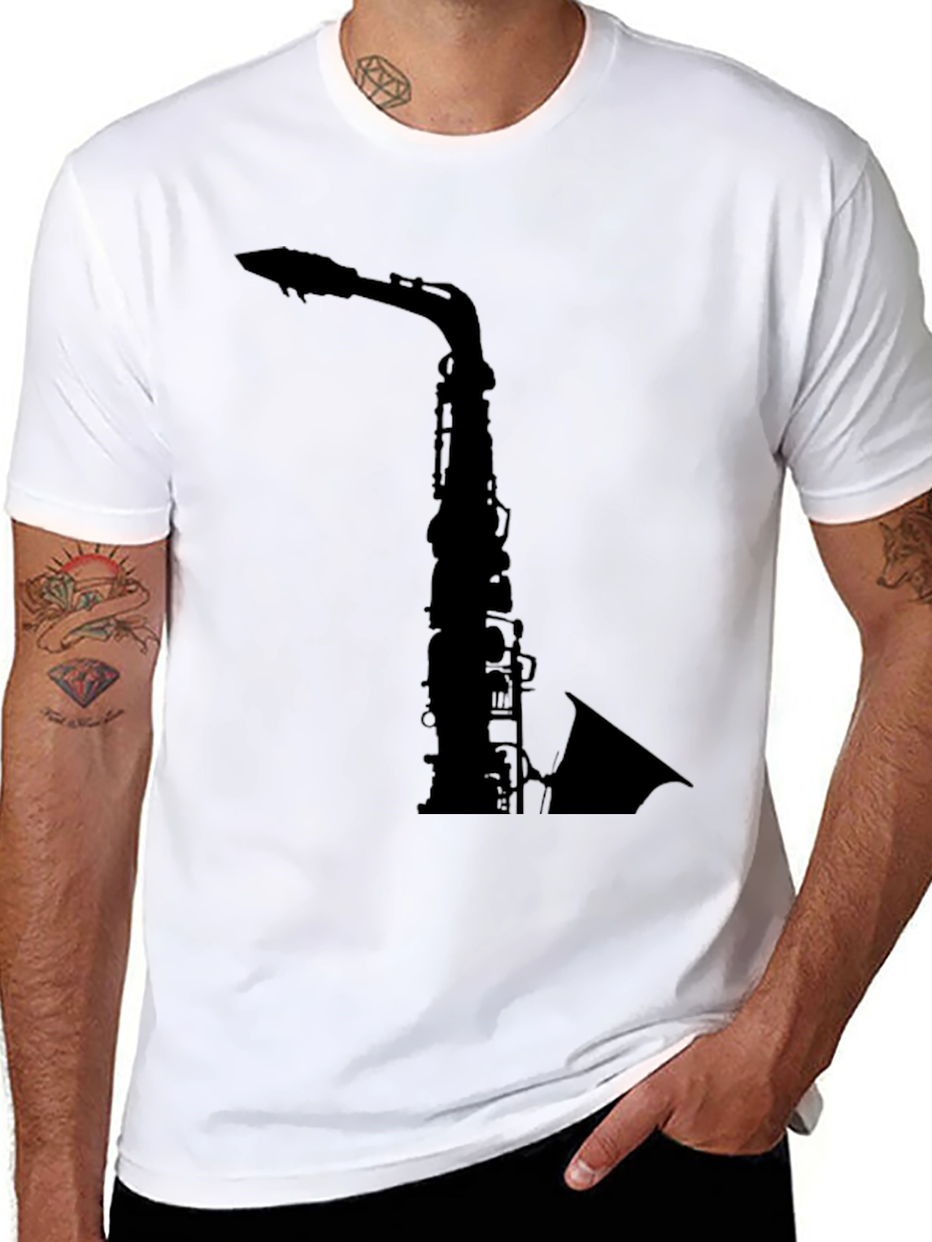 Saxophone Graphic Tee - Black Cotton T-Shirt