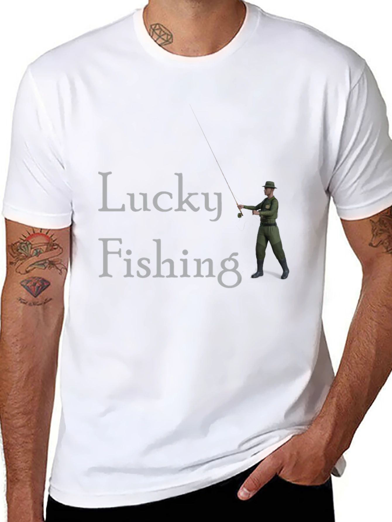 Lucky Fishing Graphic Tee - Black Cotton