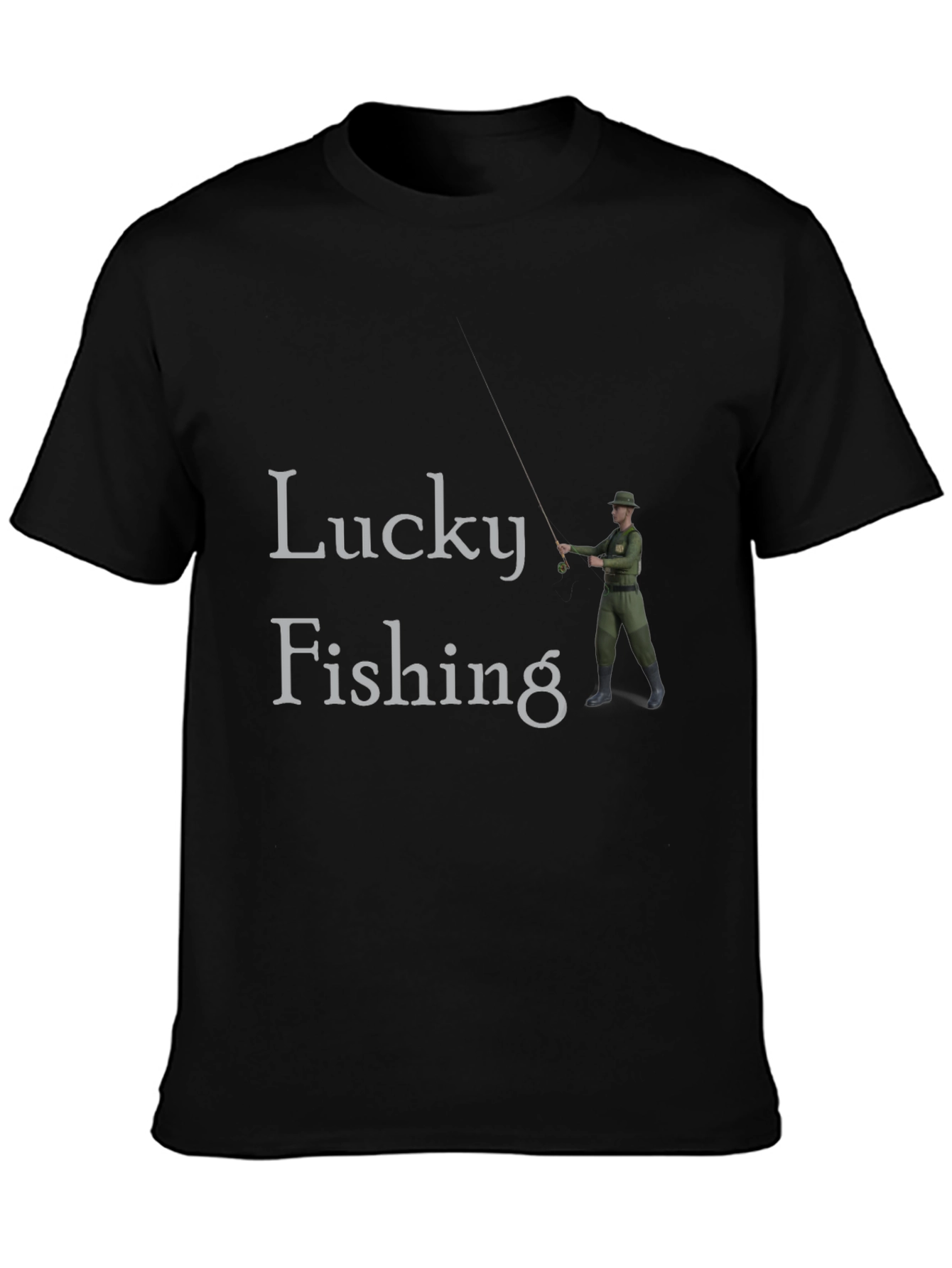 Lucky Fishing Graphic Tee - Black Cotton