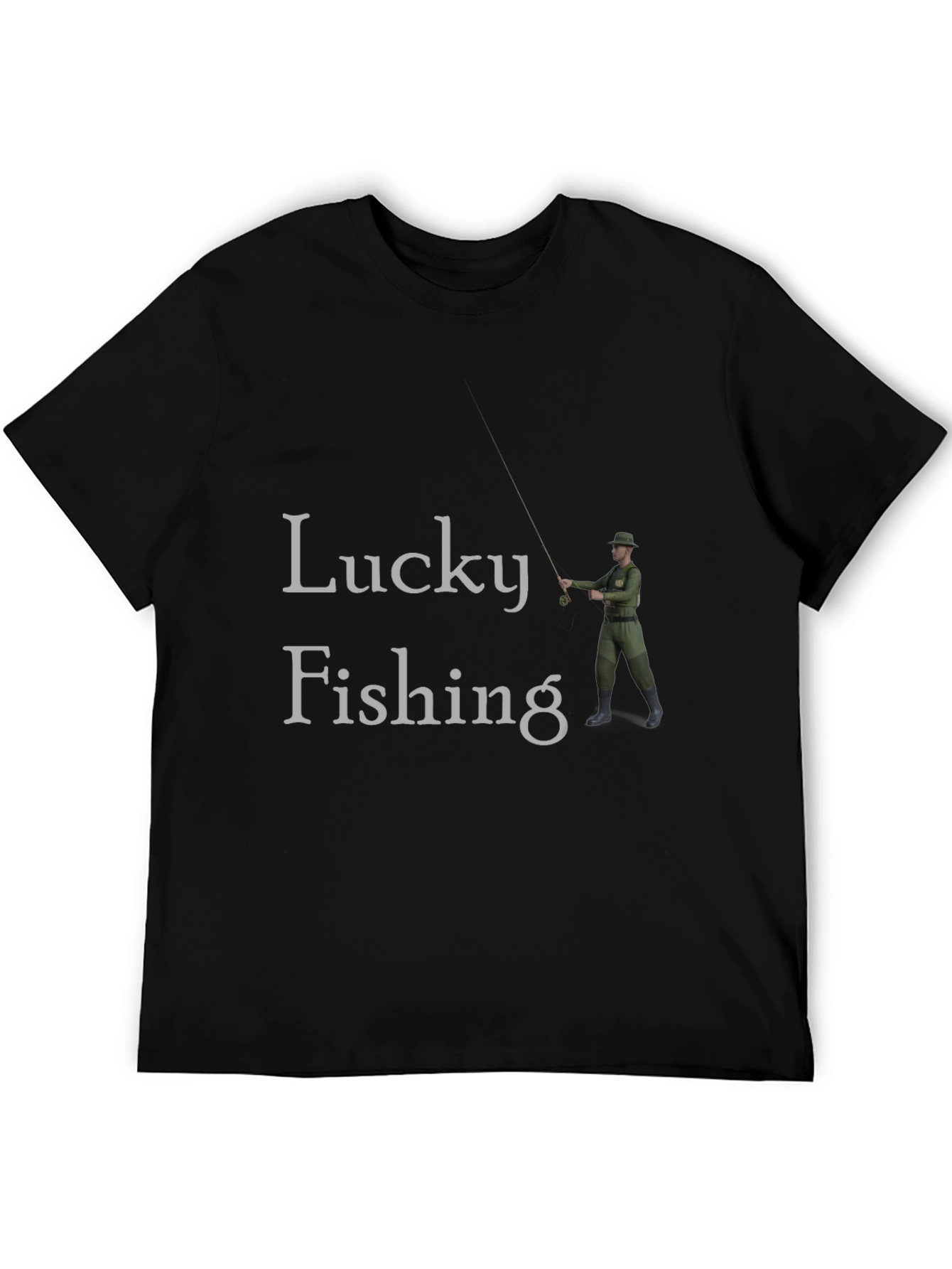 Lucky Fishing Graphic Tee - Black Cotton