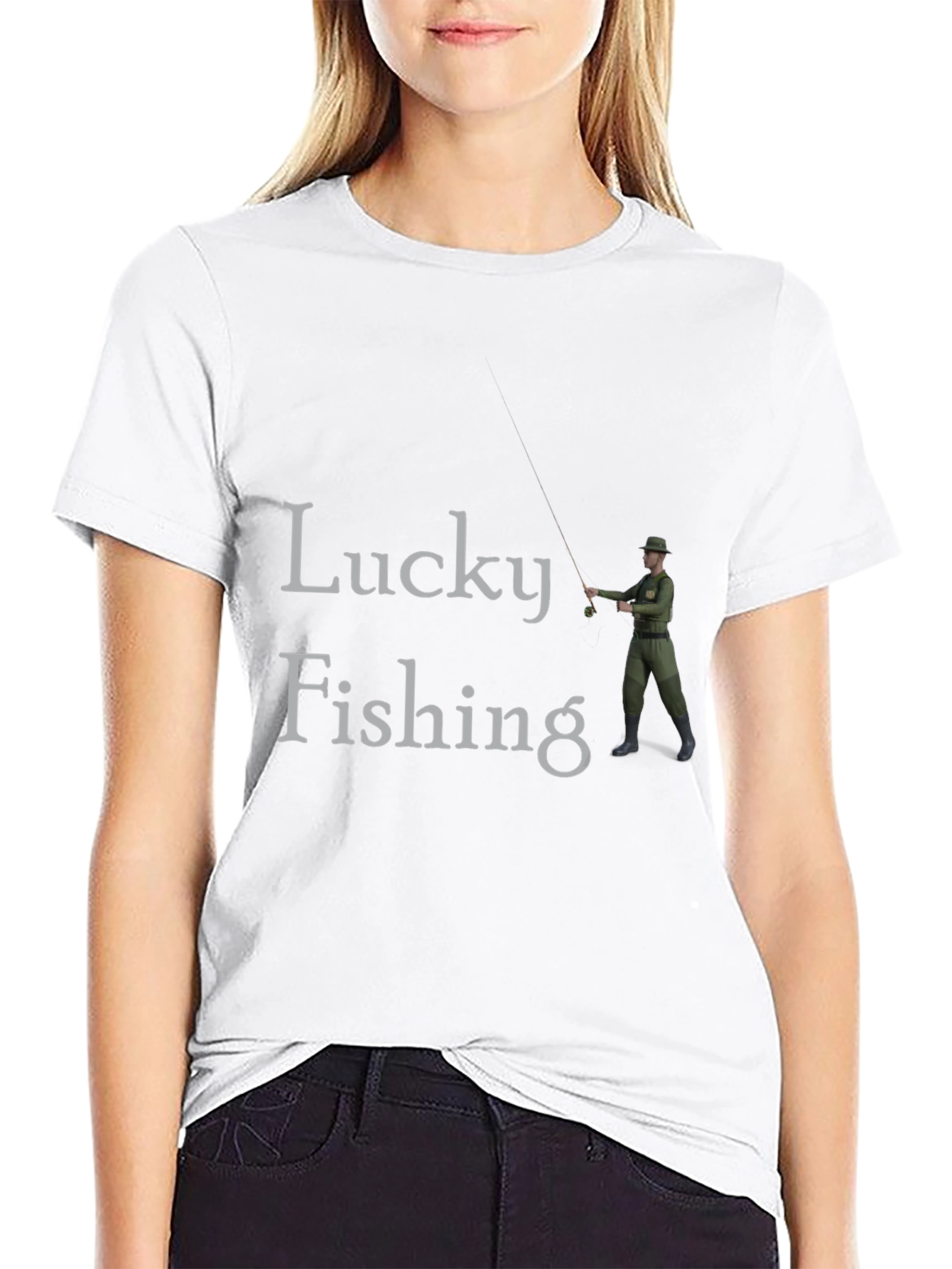 Lucky Fishing Graphic Tee - Black Cotton