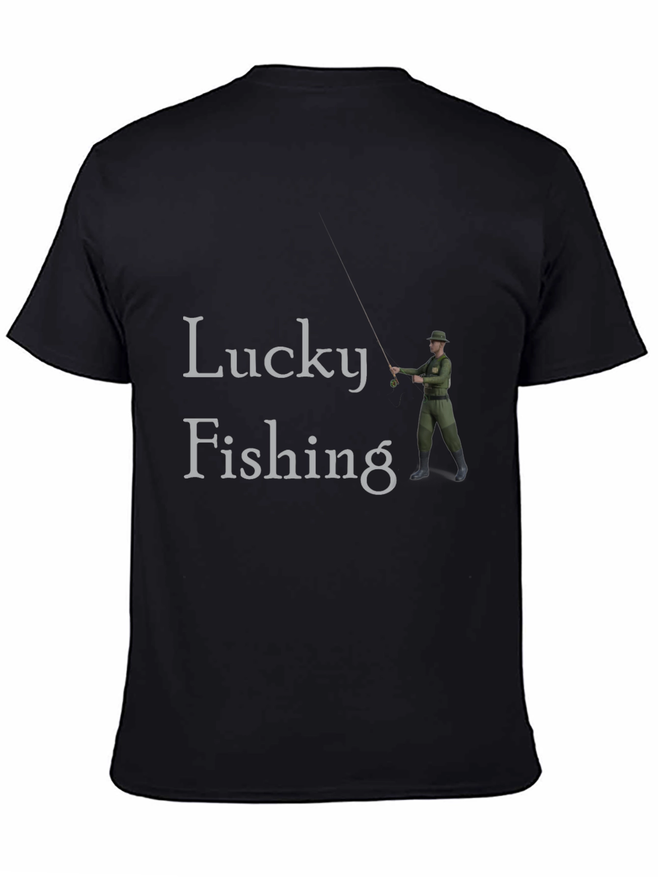 Lucky Fishing Graphic Tee - Black Cotton