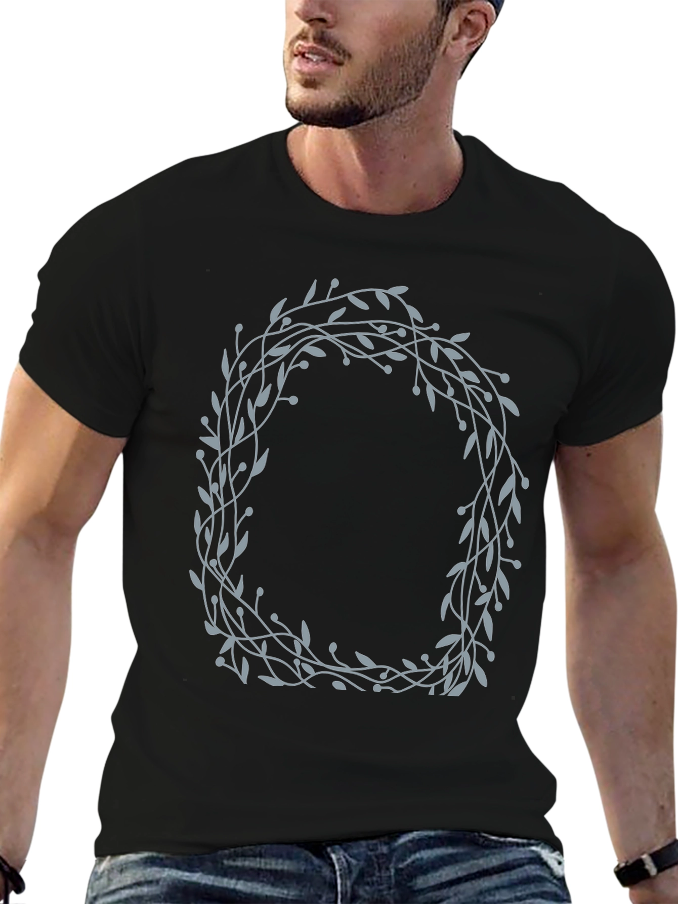 Botanical Wreath Graphic T-Shirt - Black