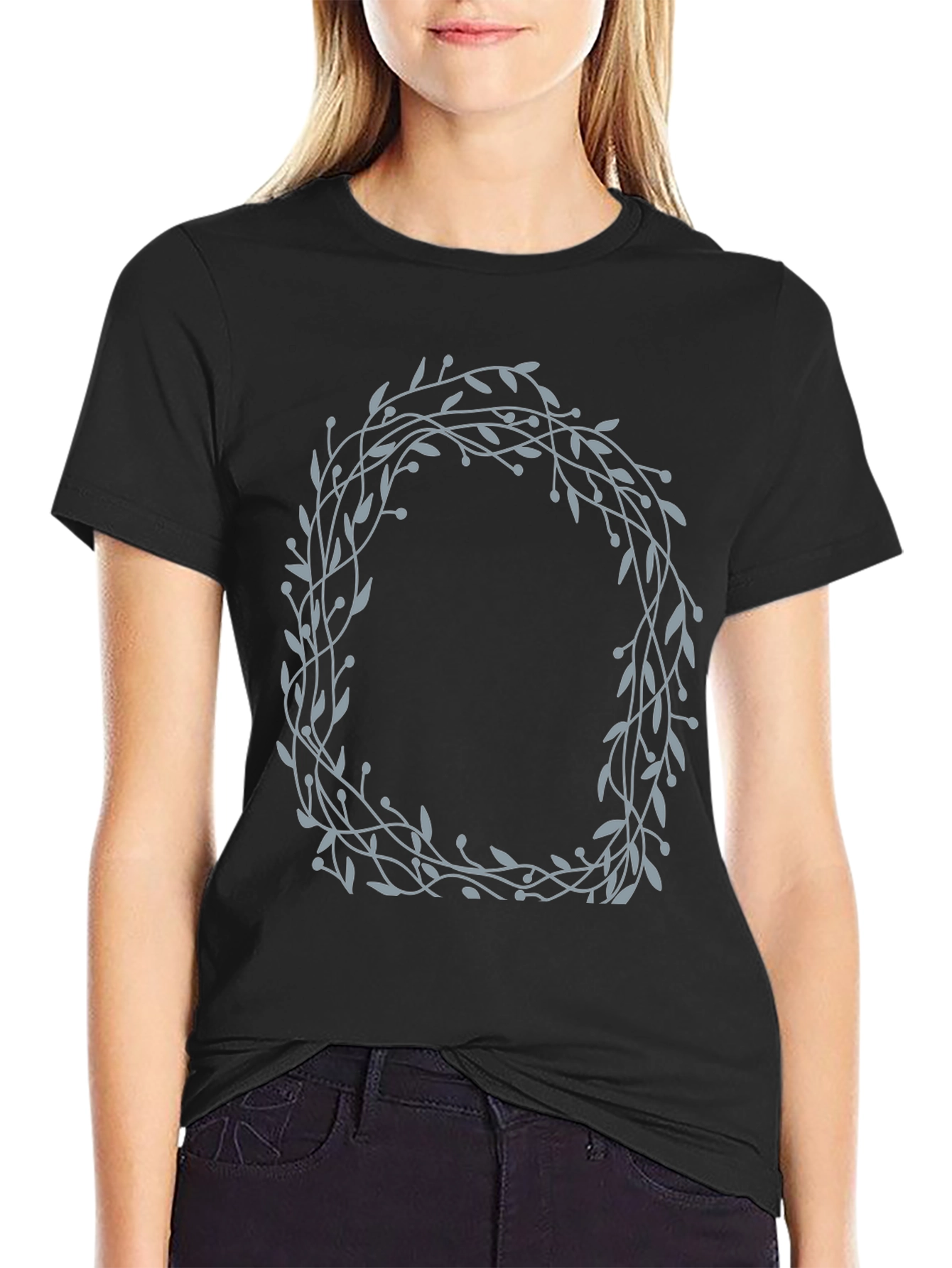 Botanical Wreath Graphic T-Shirt - Black