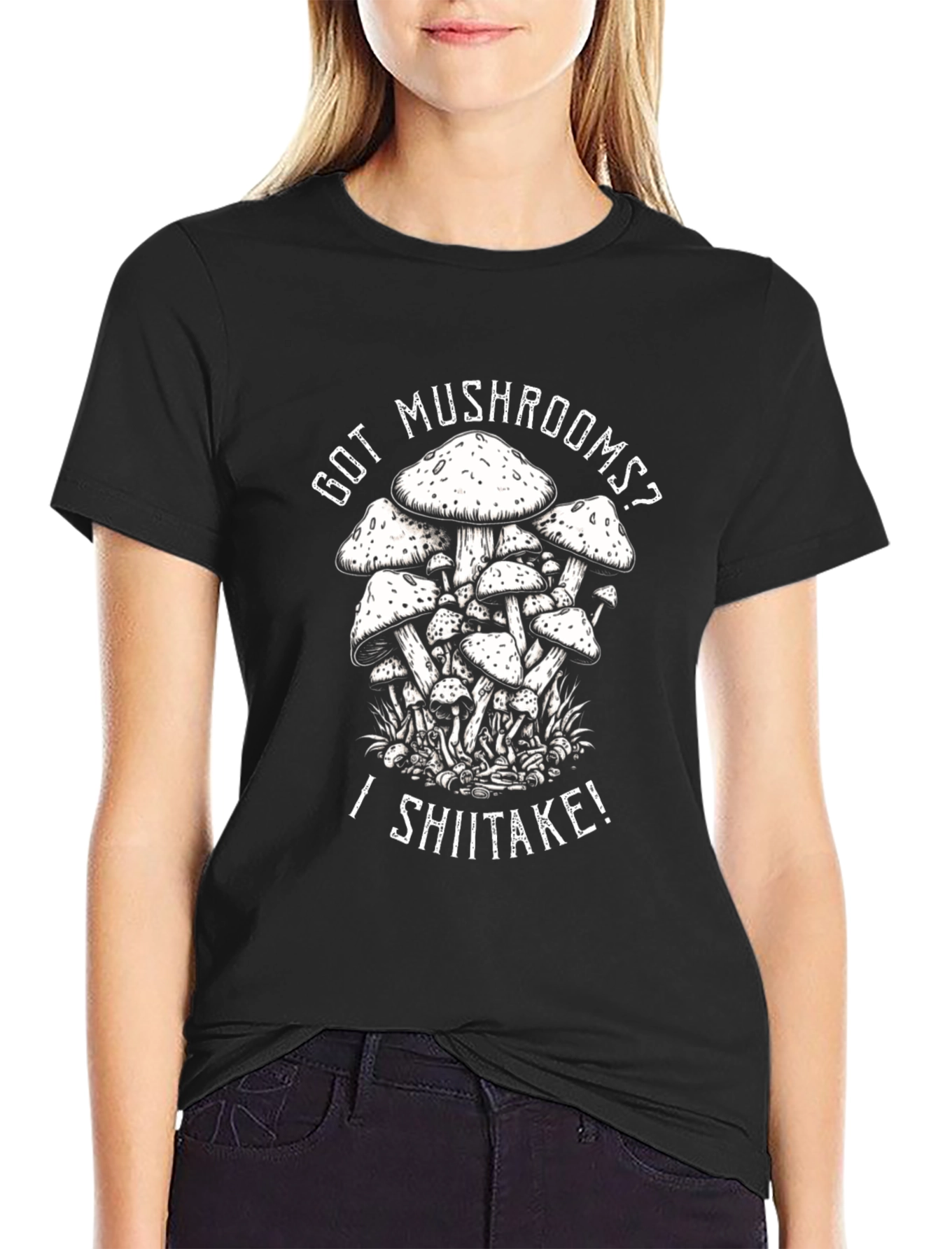 Got Mushrooms? I Shiitake! Black T-Shirt
