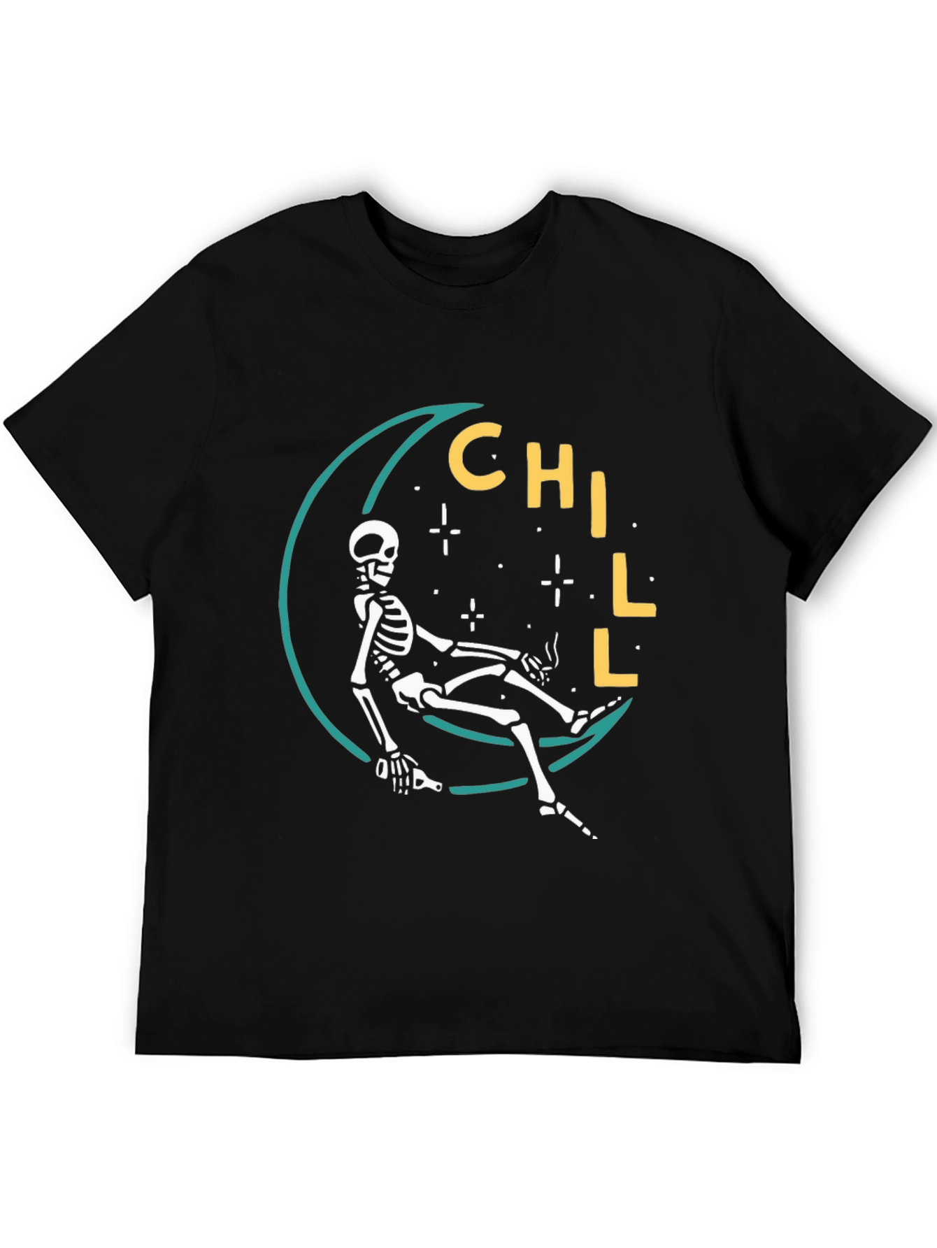 Chill Skeleton Moon Graphic Tee - Relaxed Fit