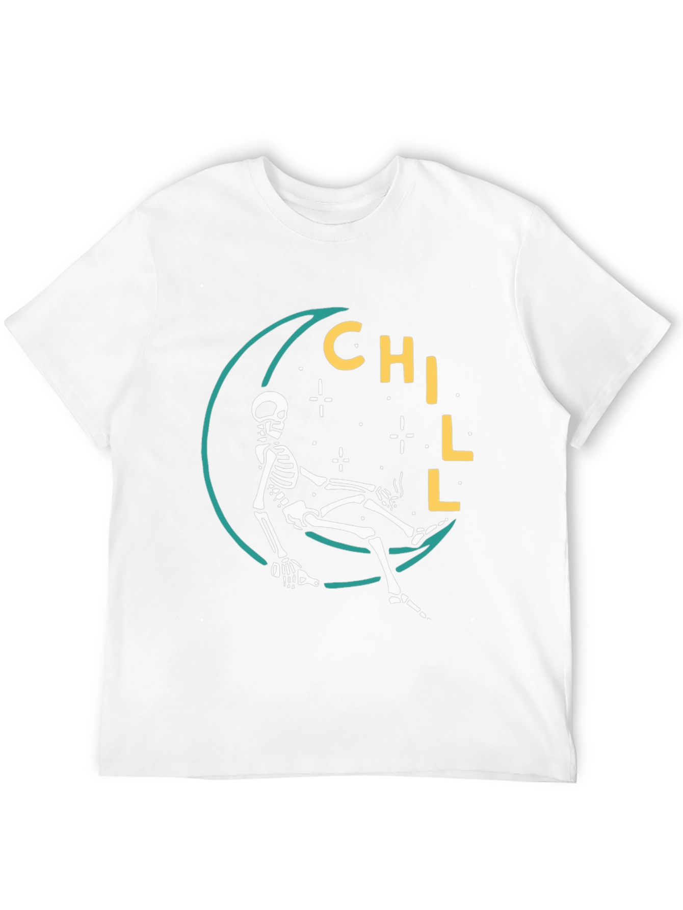 Chill Skeleton Moon Graphic Tee - Relaxed Fit
