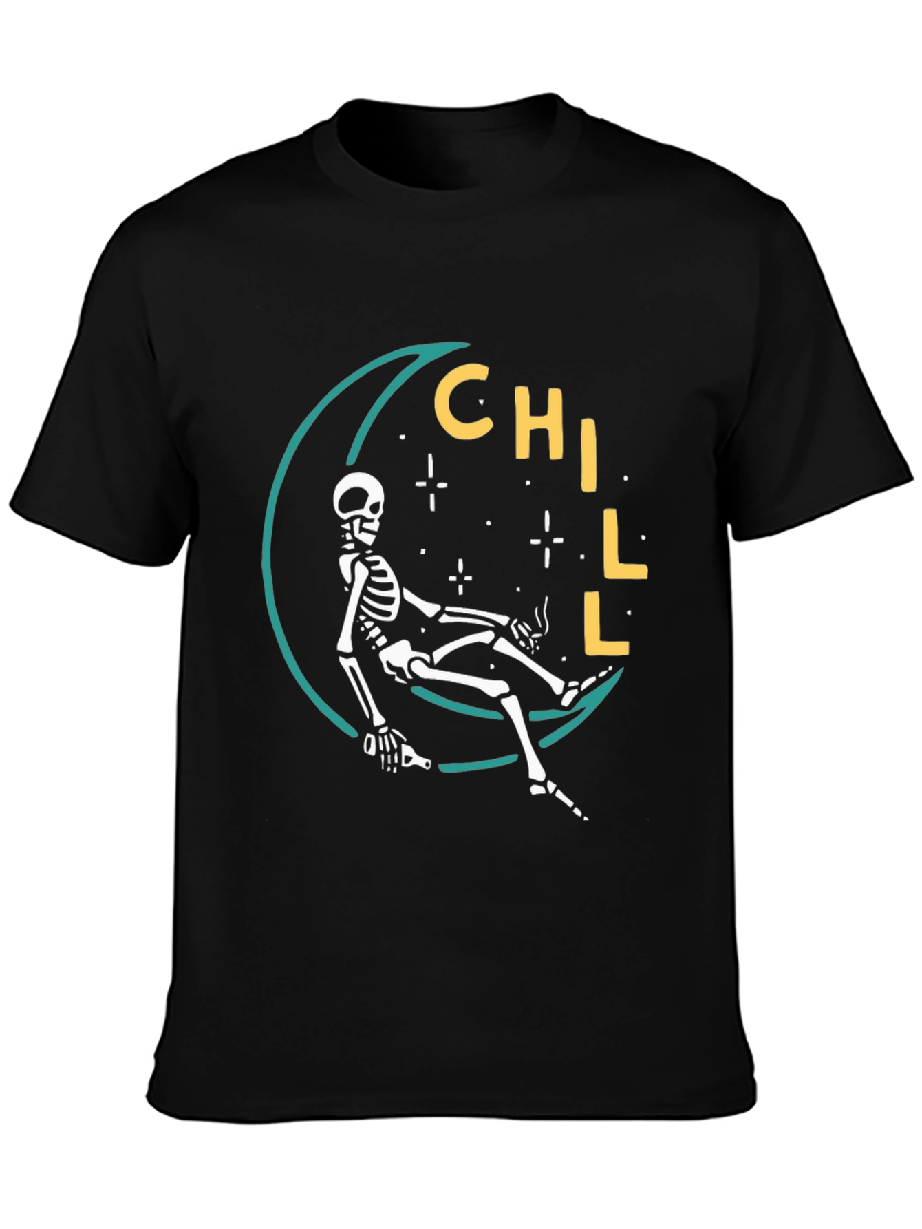 Chill Skeleton Moon Graphic Tee - Relaxed Fit