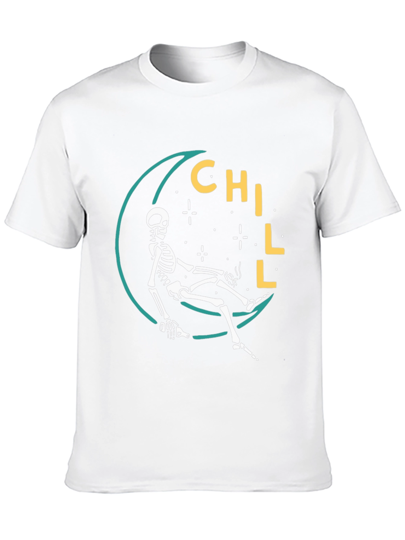 Chill Skeleton Moon Graphic Tee - Relaxed Fit