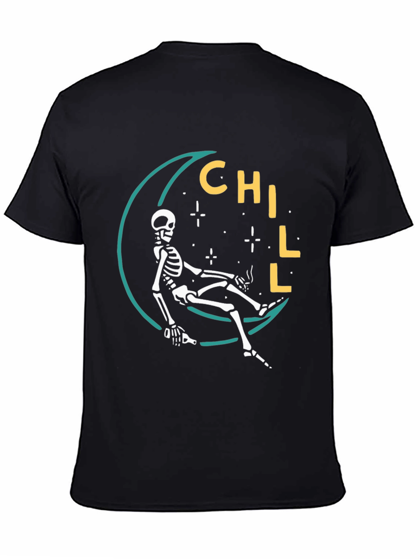 Chill Skeleton Moon Graphic Tee - Relaxed Fit
