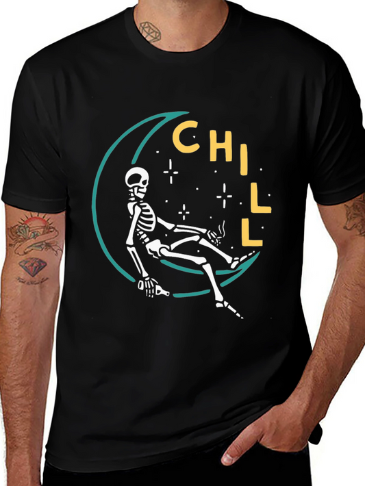 Chill Skeleton Moon Graphic Tee - Relaxed Fit