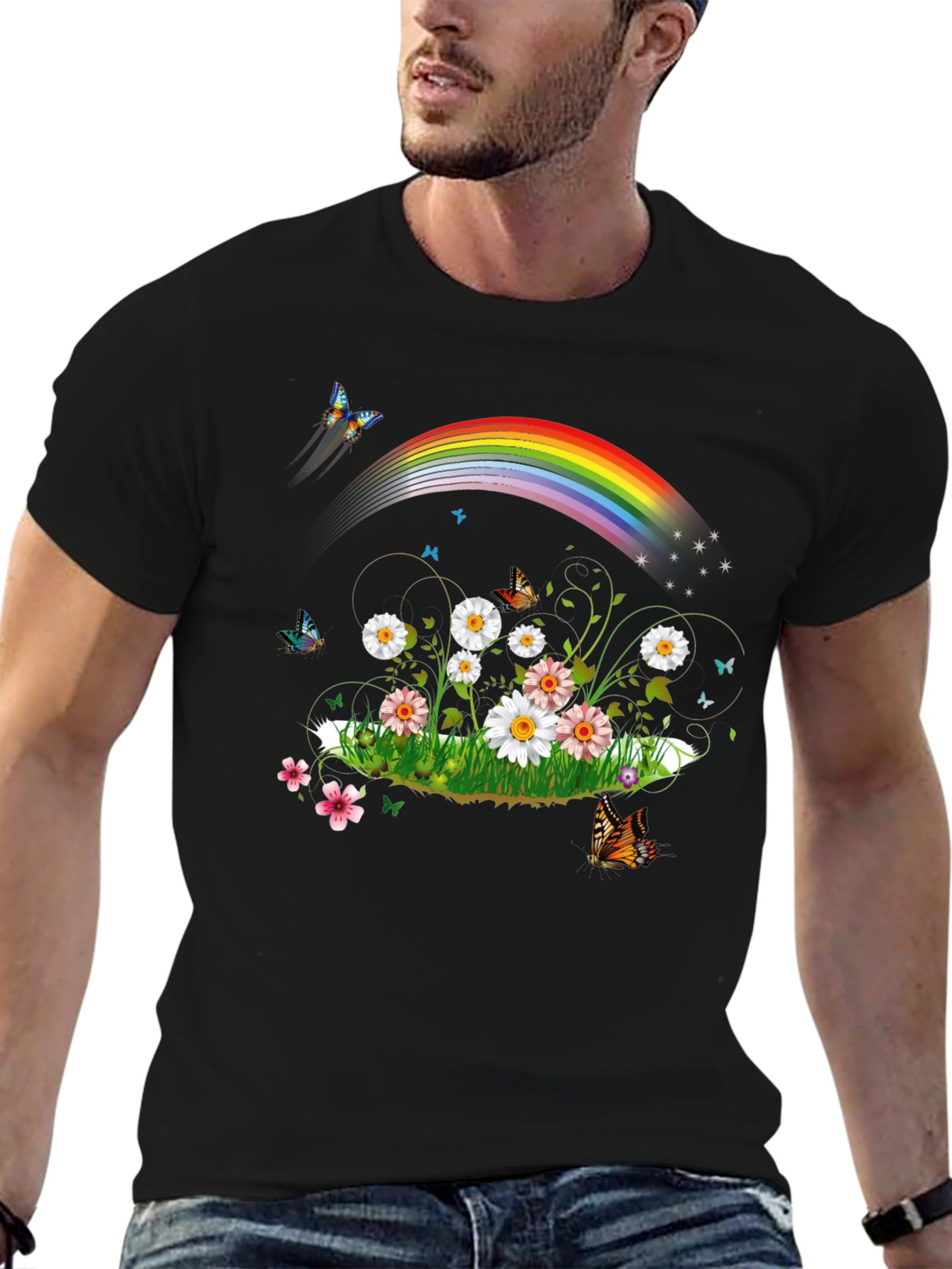 Rainbow Daisy Butterfly Graphic Tee