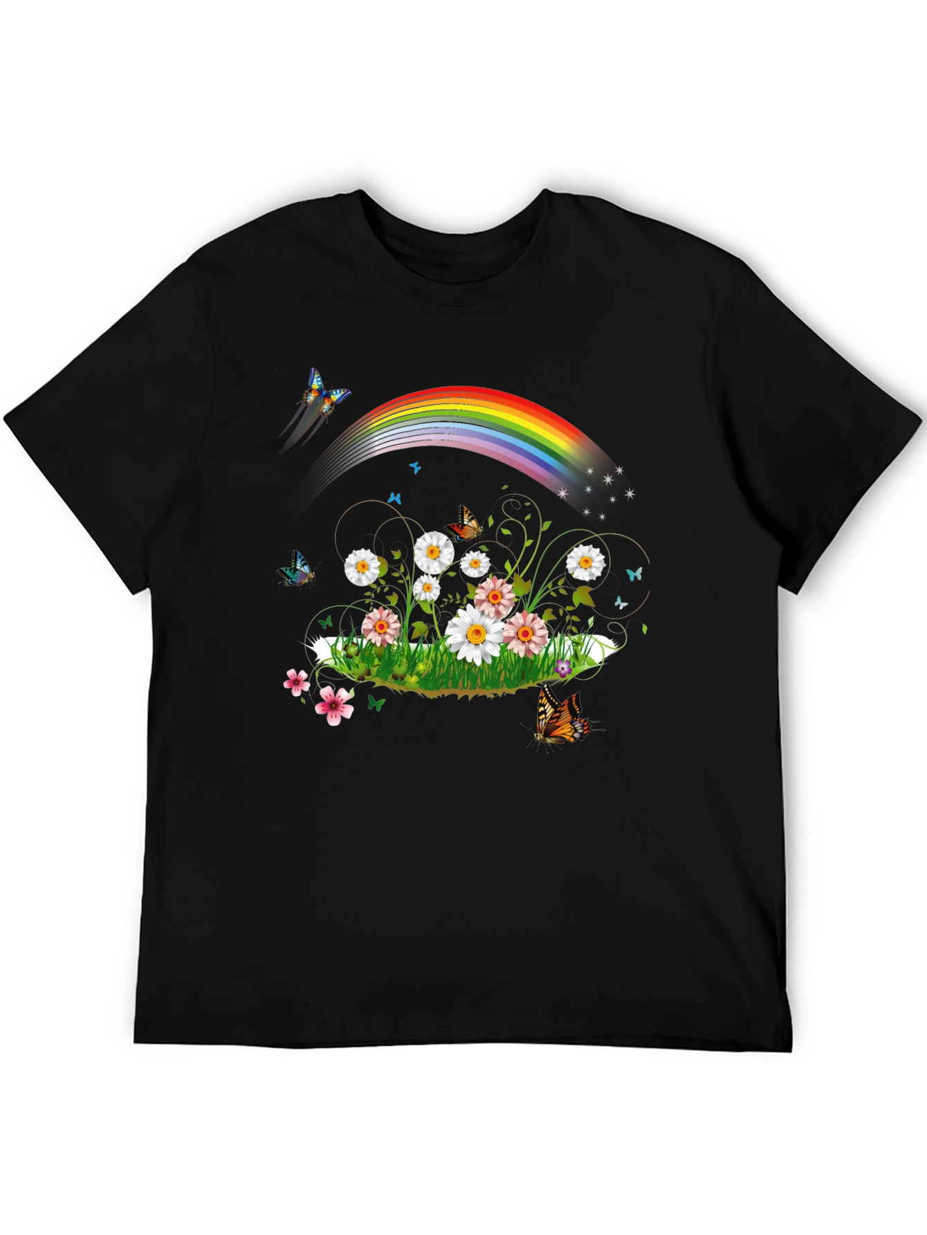 Rainbow Daisy Butterfly Graphic Tee