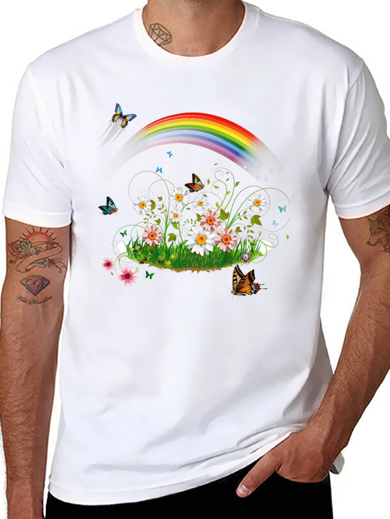 Rainbow Daisy Butterfly Graphic Tee