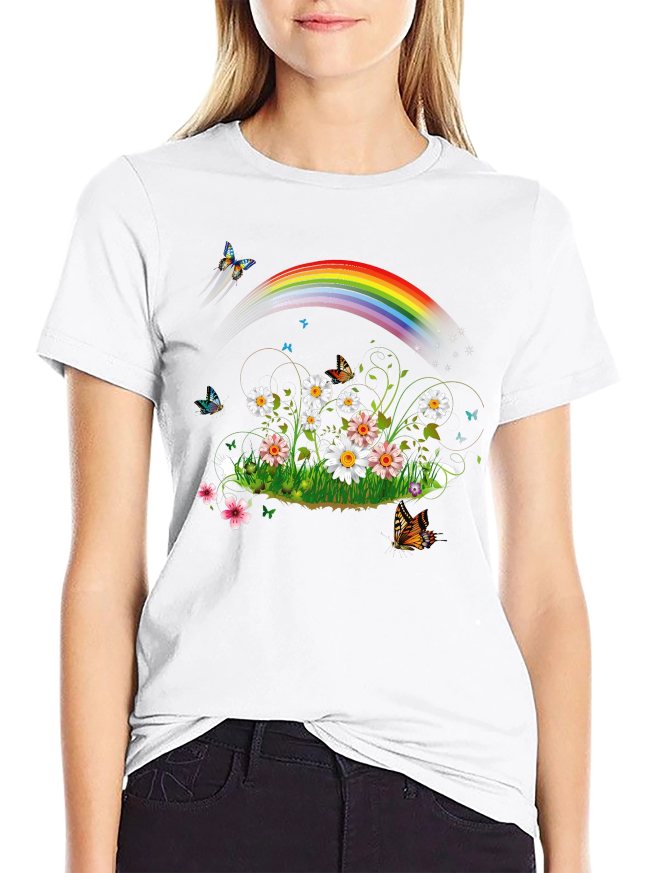 Rainbow Daisy Butterfly Graphic Tee