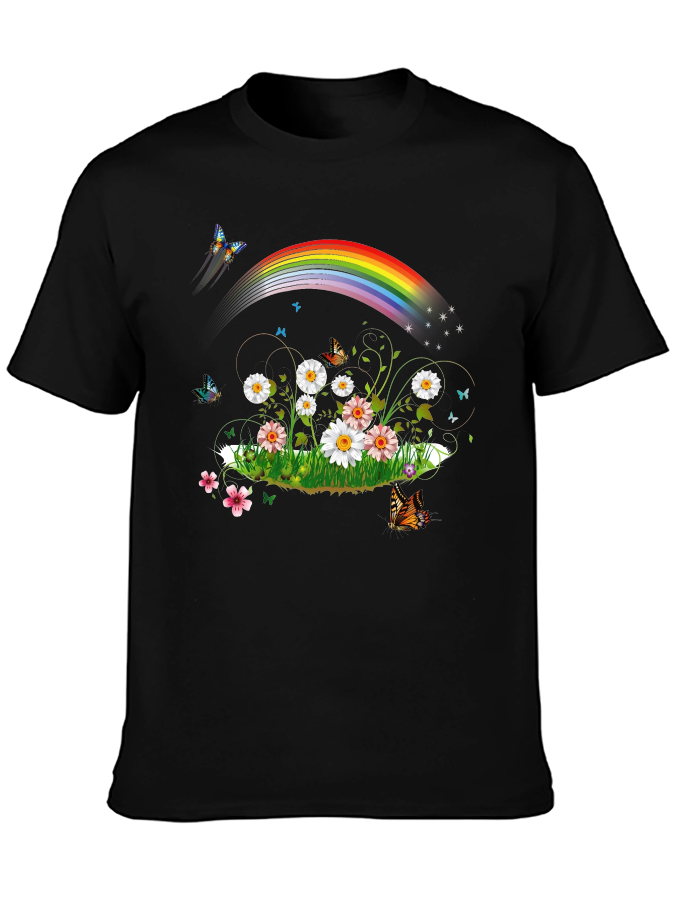 Rainbow Daisy Butterfly Graphic Tee