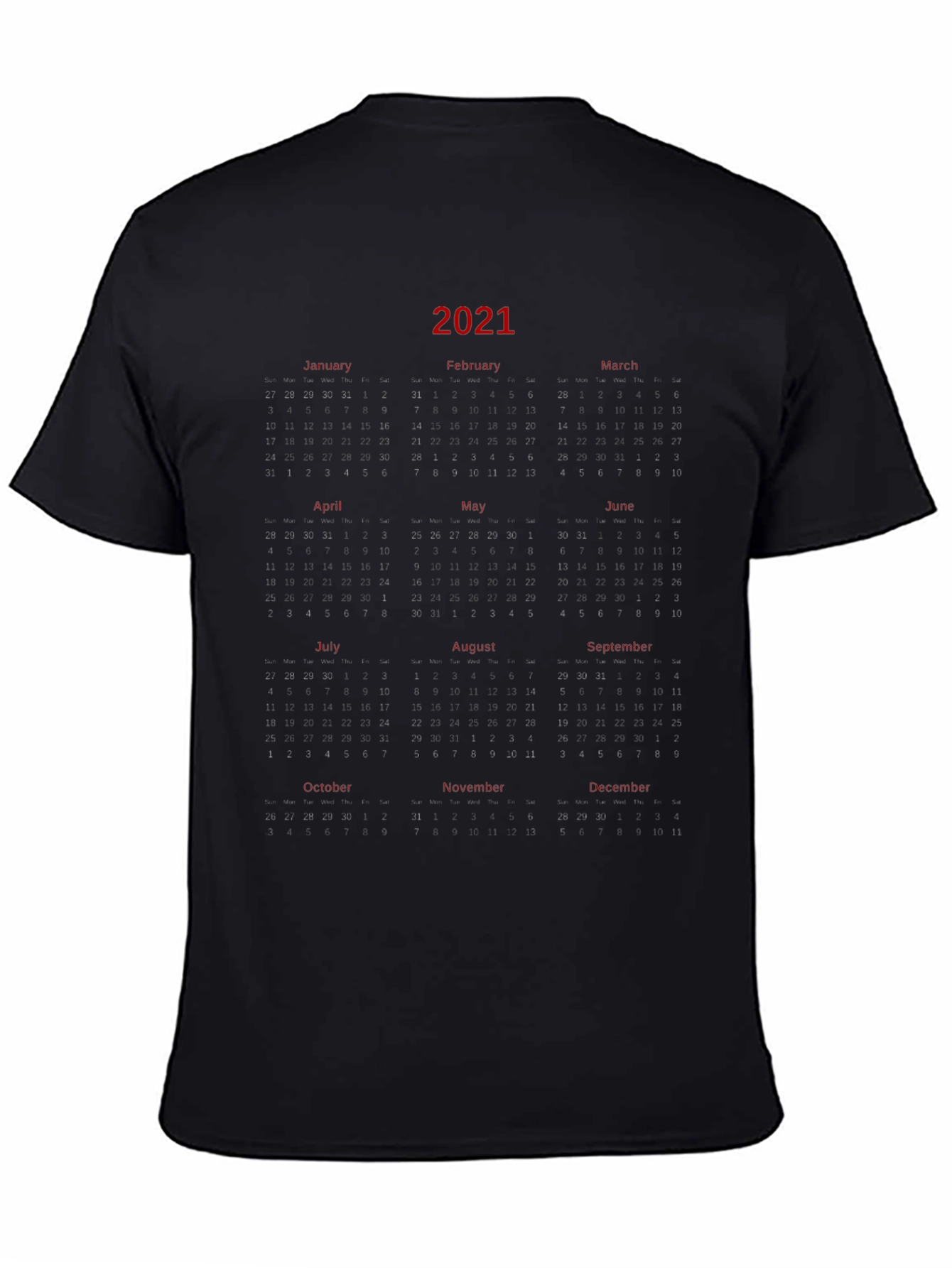 2021 Calendar Graphic Print T-Shirt