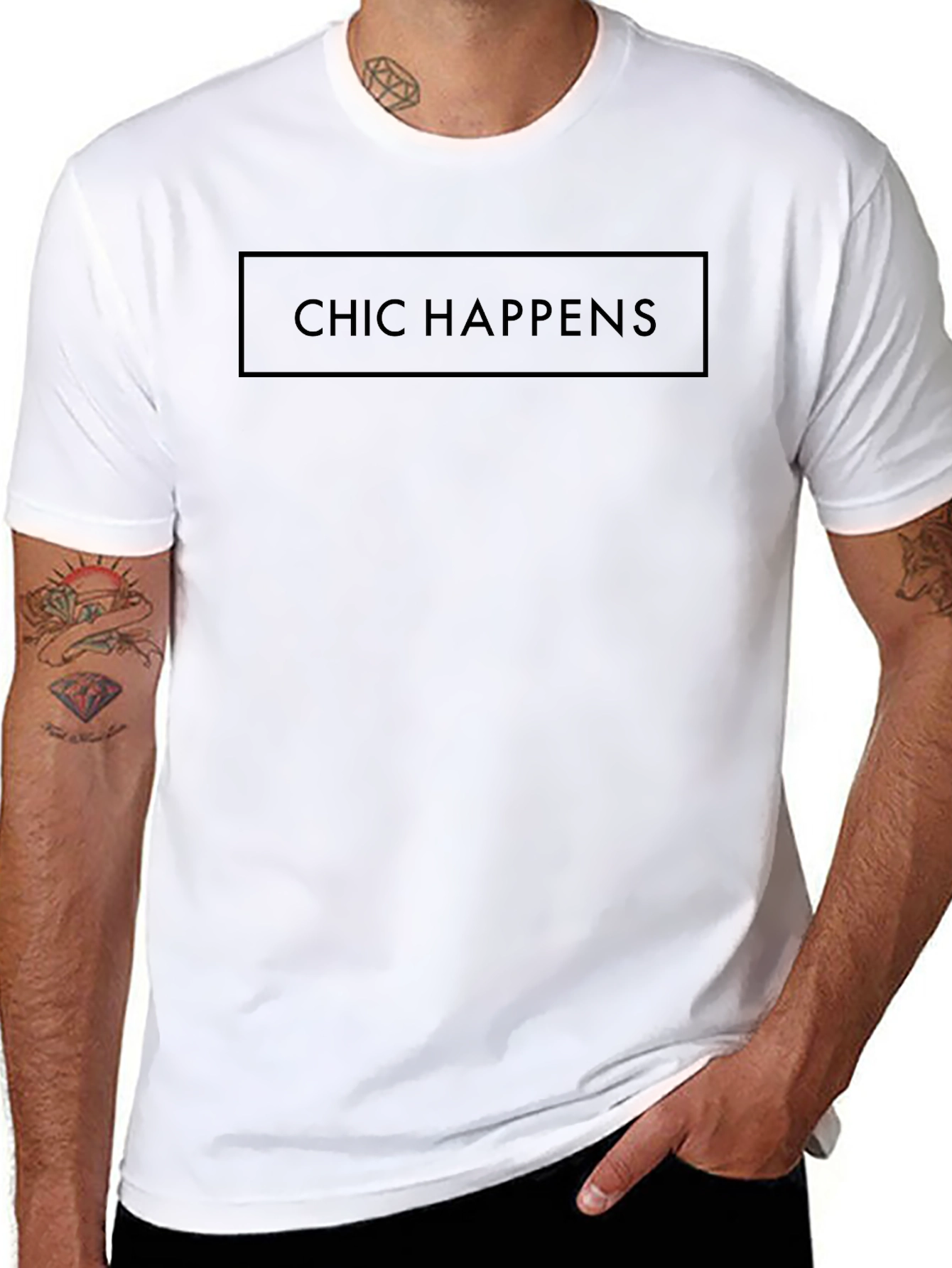 Chic Happens Black Graphic Tee - Trendy Unisex T-Shirt