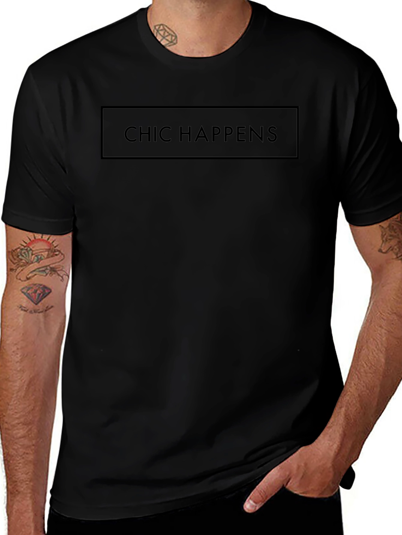 Chic Happens Black Graphic Tee - Trendy Unisex T-Shirt