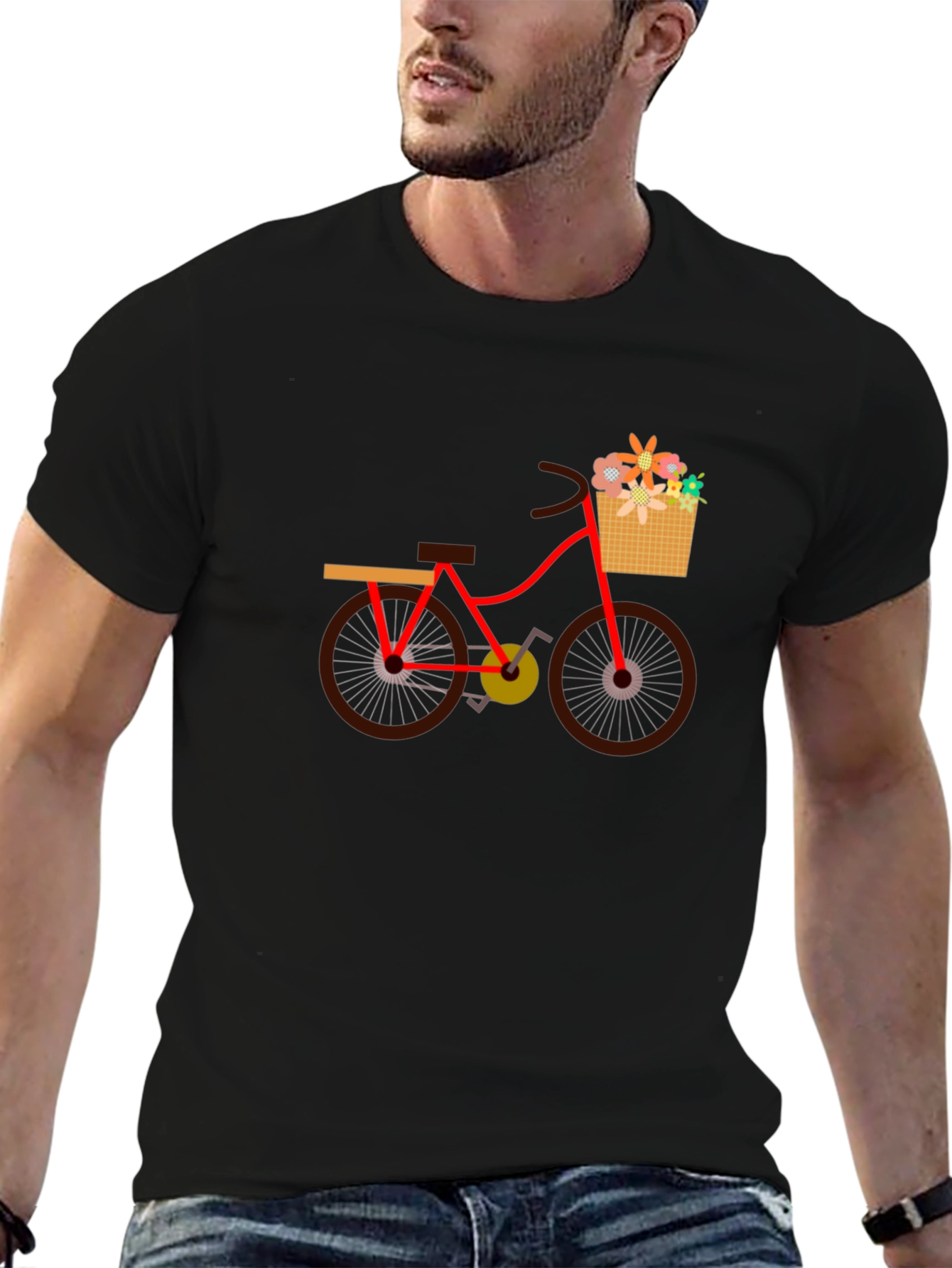 Mens Black T-Shirt with Bicycle Print