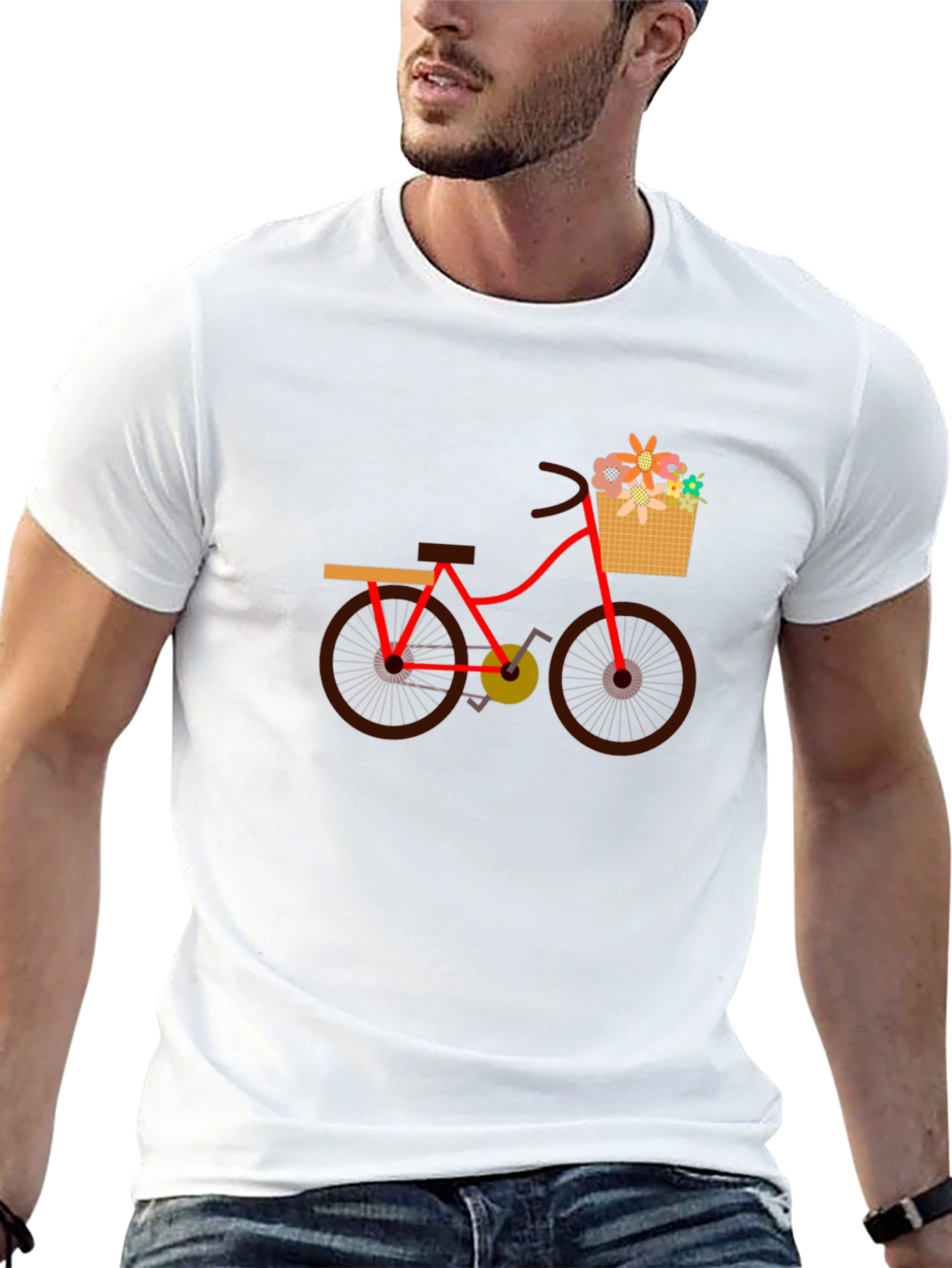 Mens Black T-Shirt with Bicycle Print
