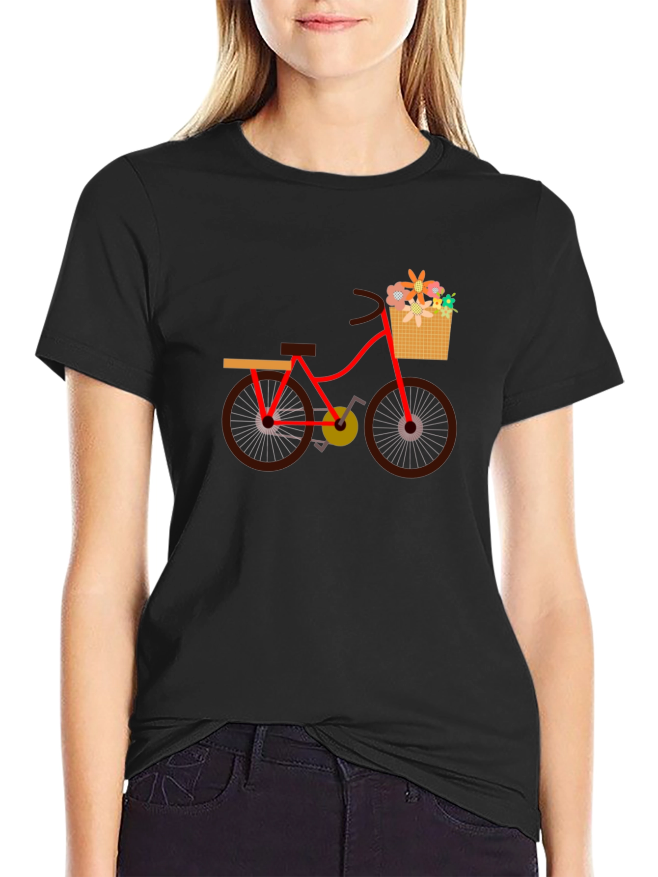Mens Black T-Shirt with Bicycle Print