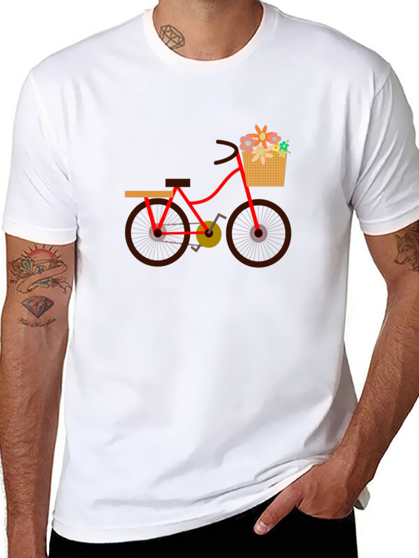 Mens Black T-Shirt with Bicycle Print