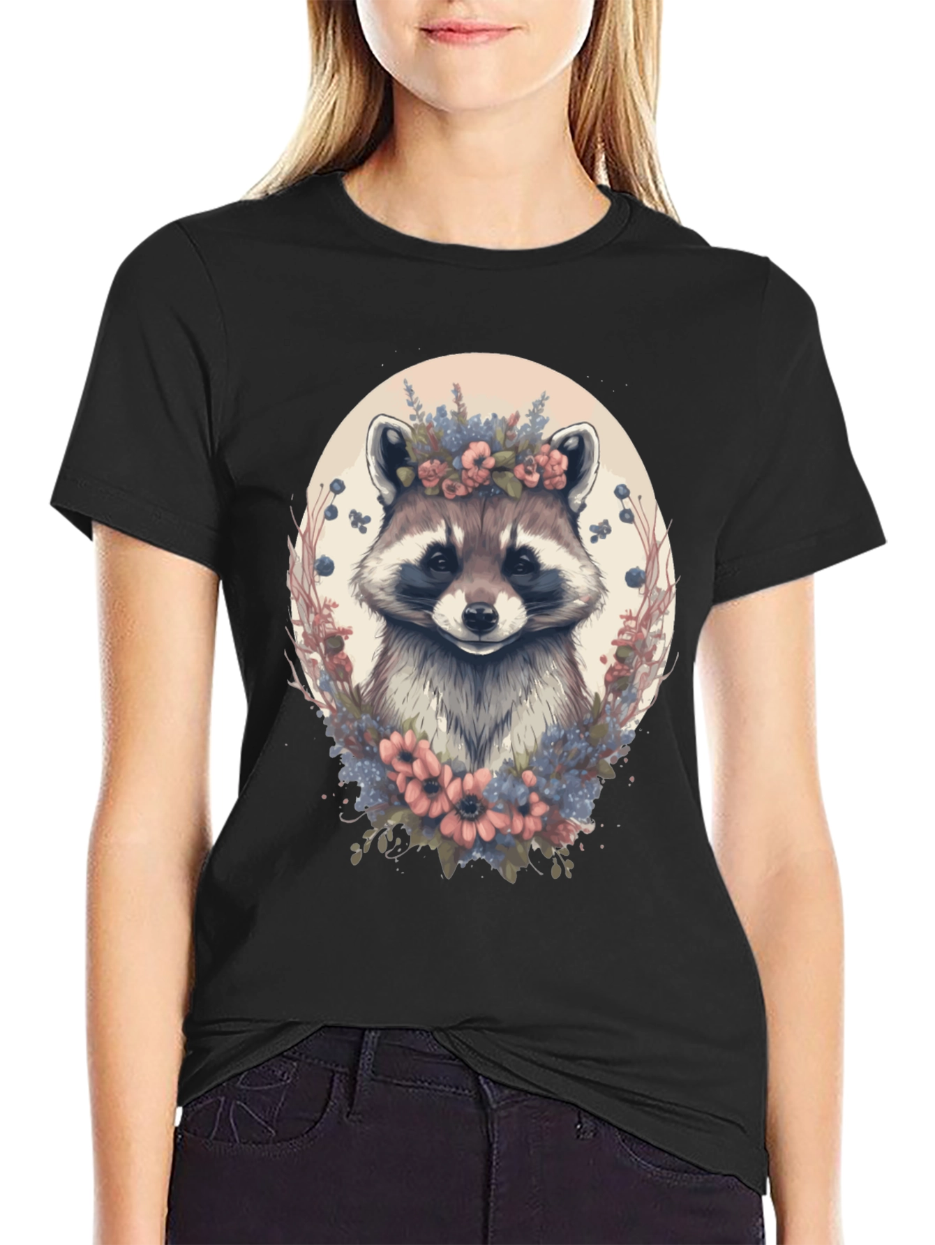Raccoon Floral Wreath Graphic Tee