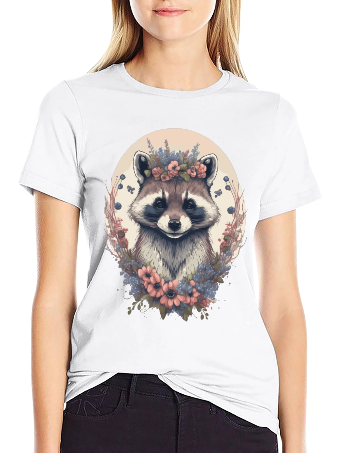 Raccoon Floral Wreath Graphic Tee