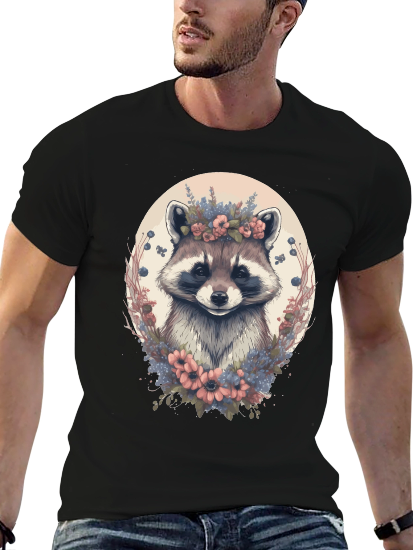 Raccoon Floral Wreath Graphic Tee